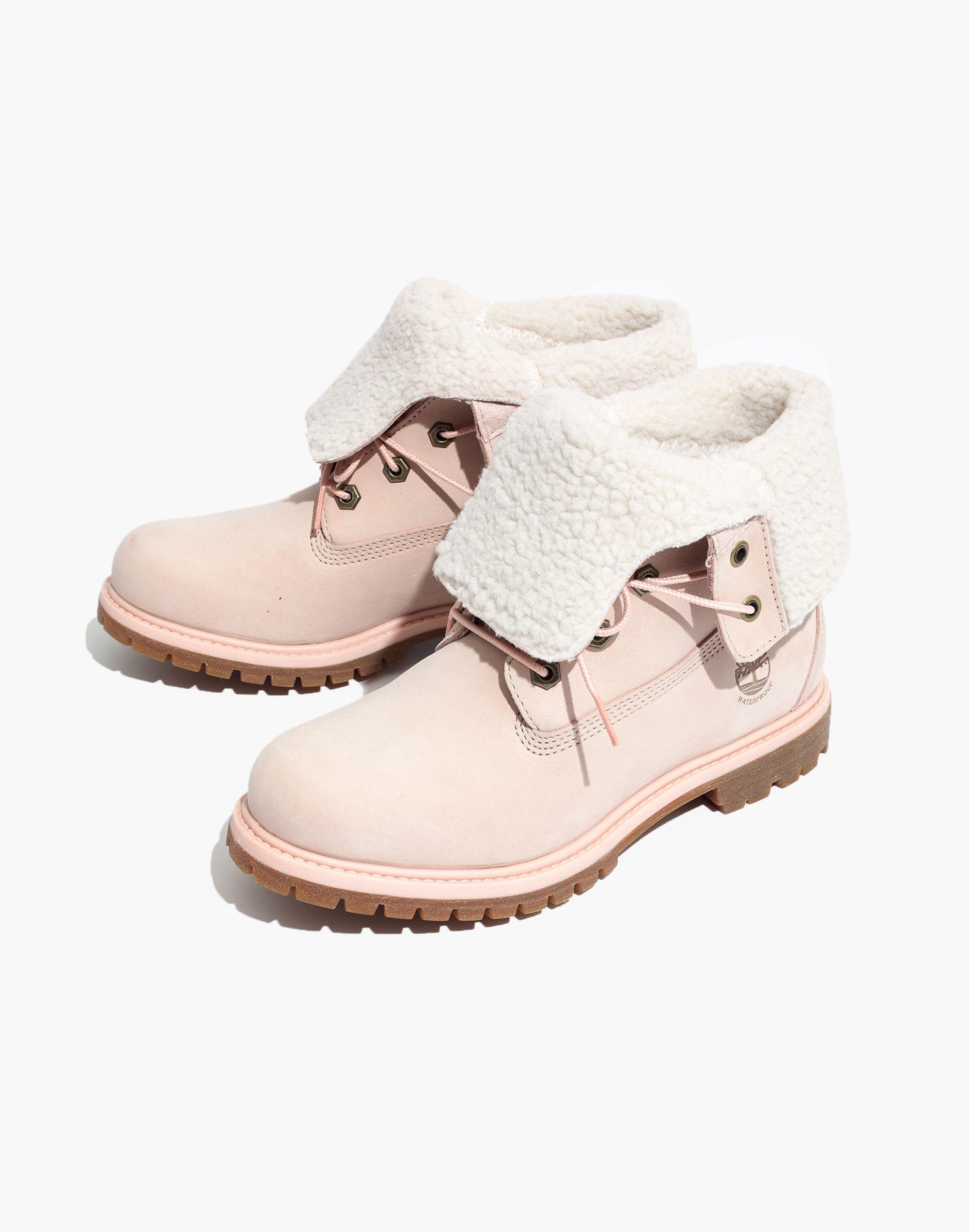 pink timberlands with bow