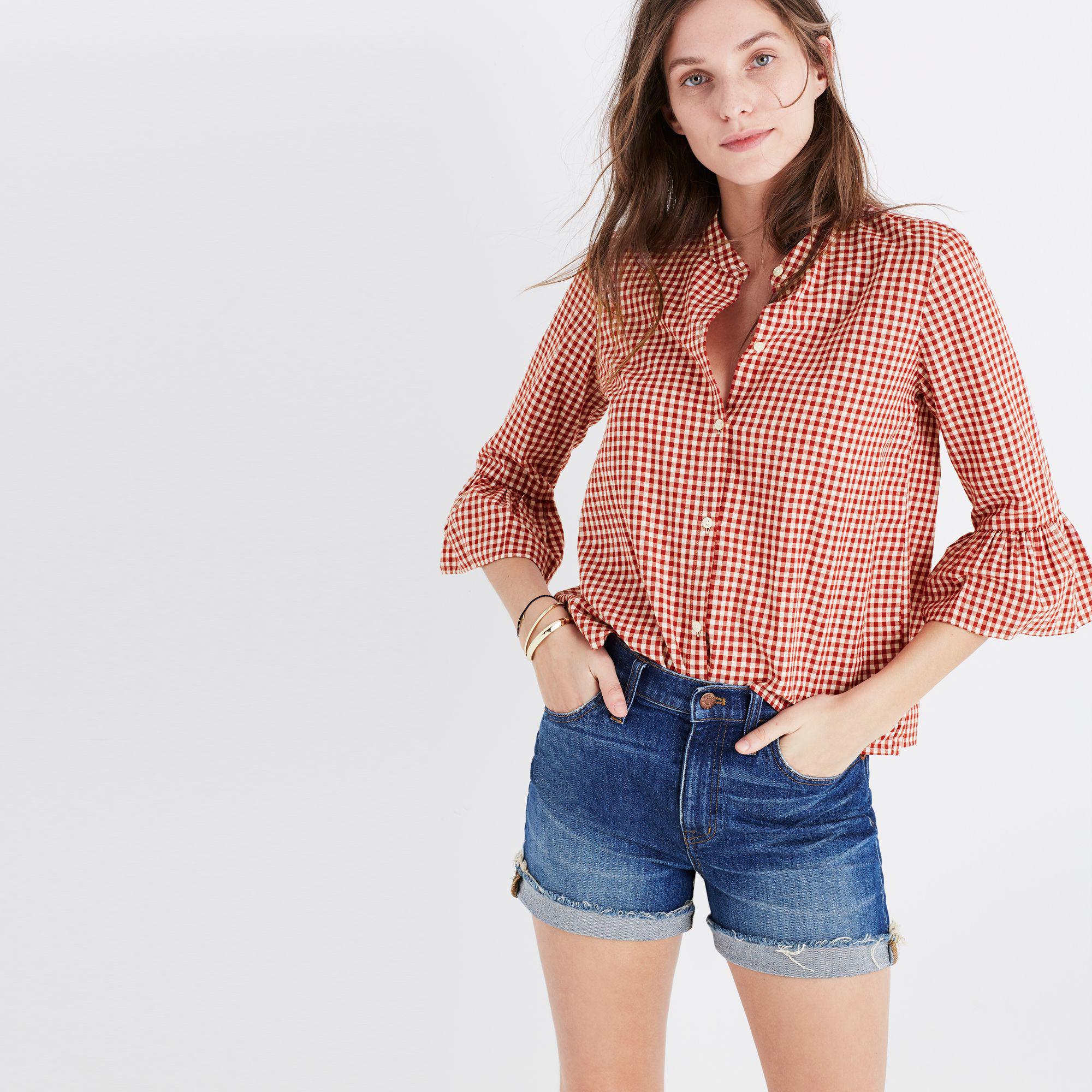 Madewell Cotton Gingham Bell-sleeve 