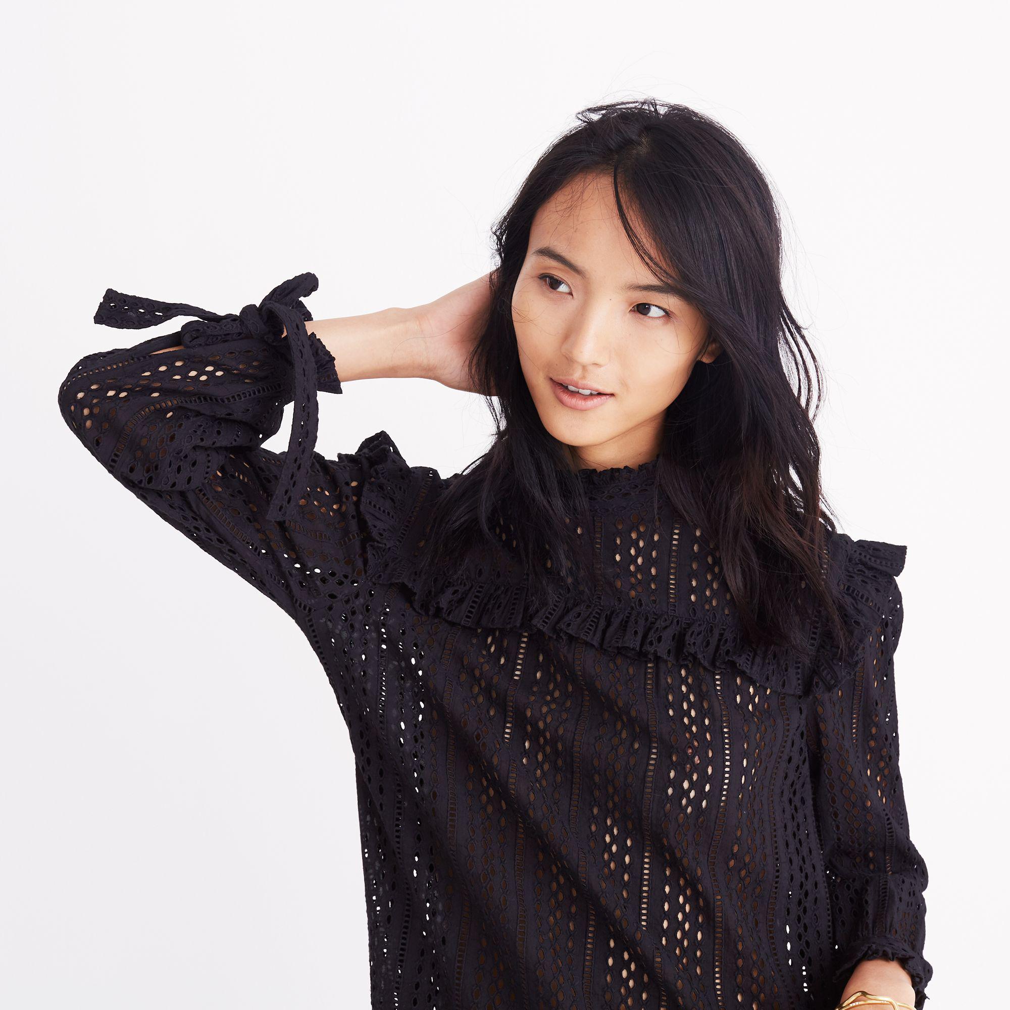 eyelet mockneck ruffle top madewell