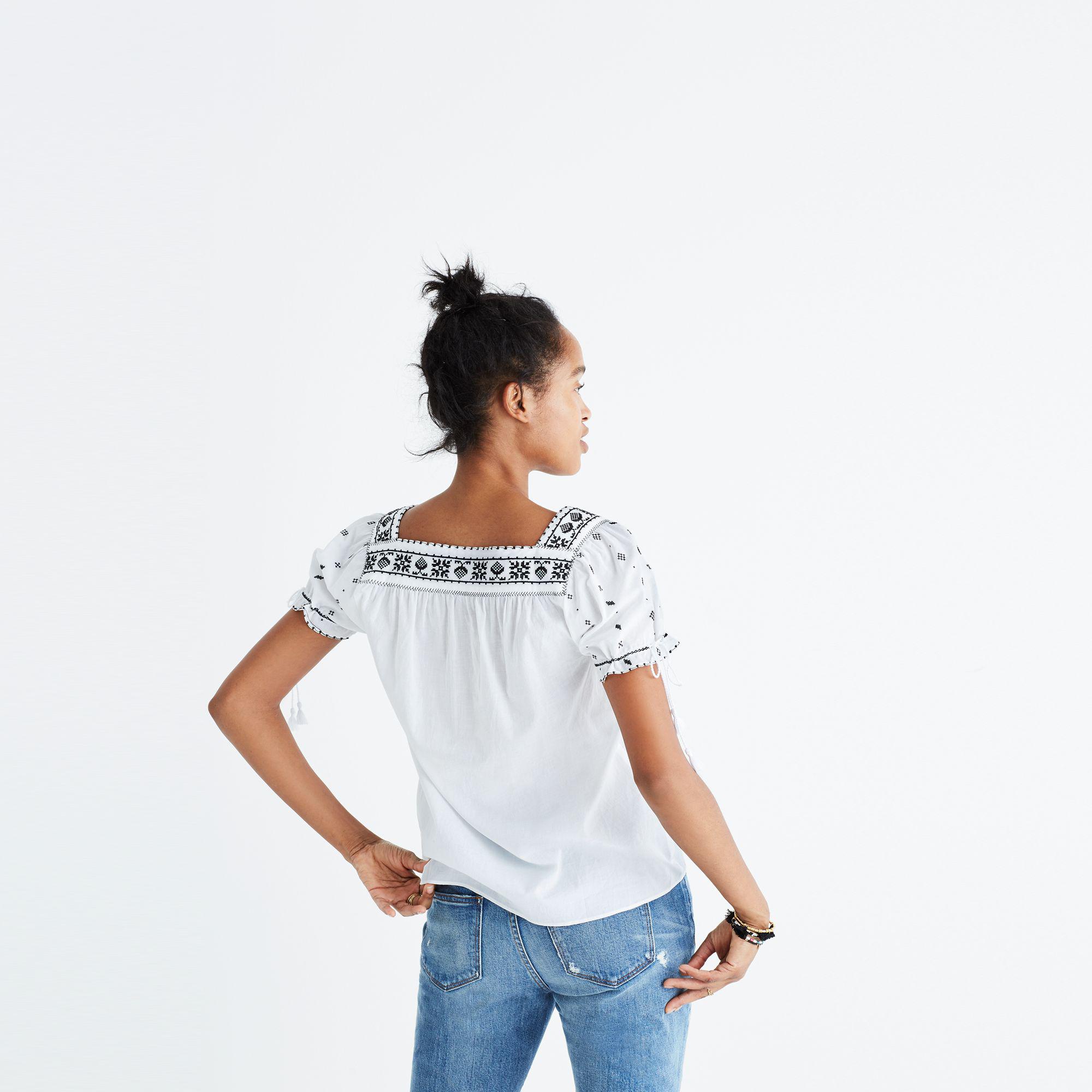 Madewell Embroidered La Villa Peasant Top in White Lyst