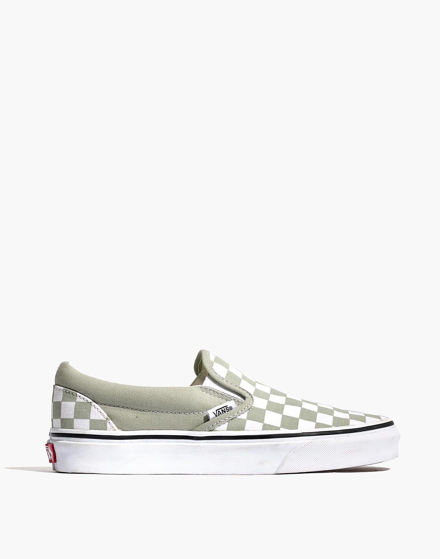 sage green checkerboard vans