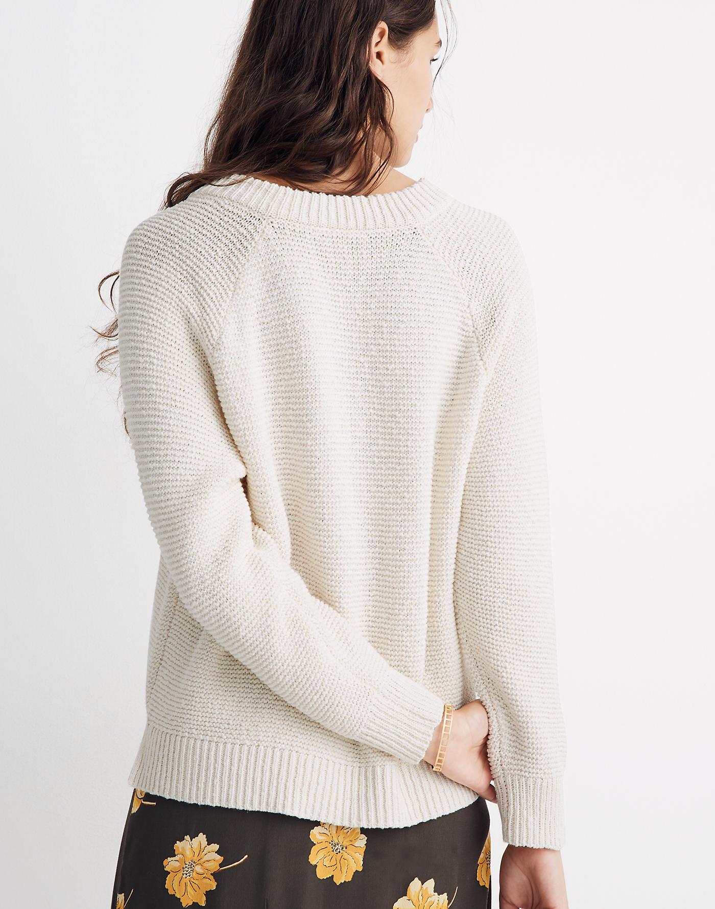 Madewell Cotton Arden Crop Vneck Pullover Sweater in Bright Ivory