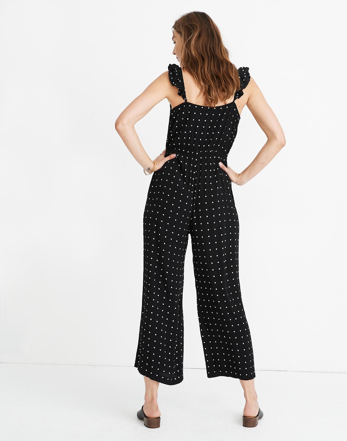 Madewell Synthetic Petite Ruffle-front Wrap Jumpsuit In Grid Dot in ...