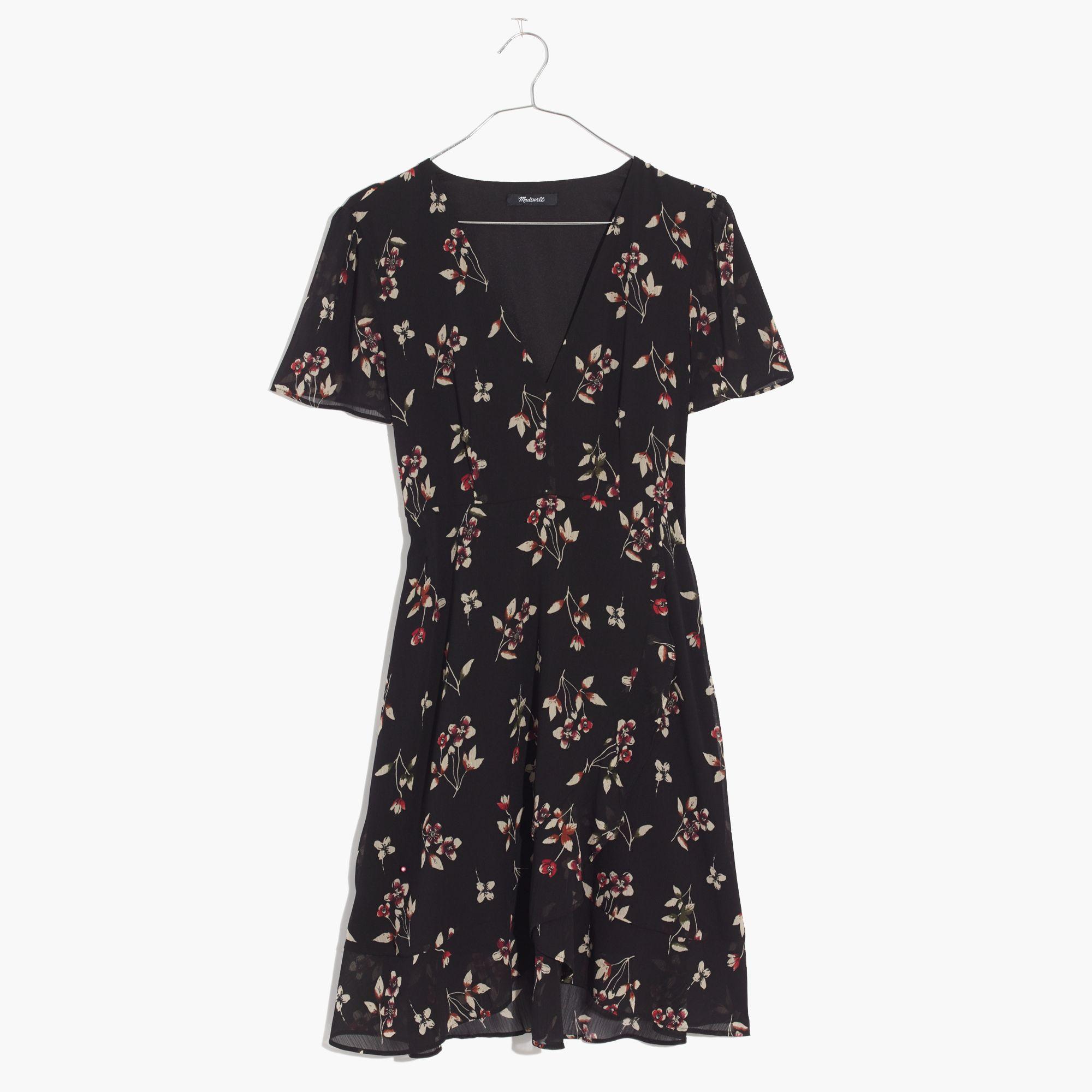 Madewell Leather Posy Floral Ruffle Dress in Black - Lyst