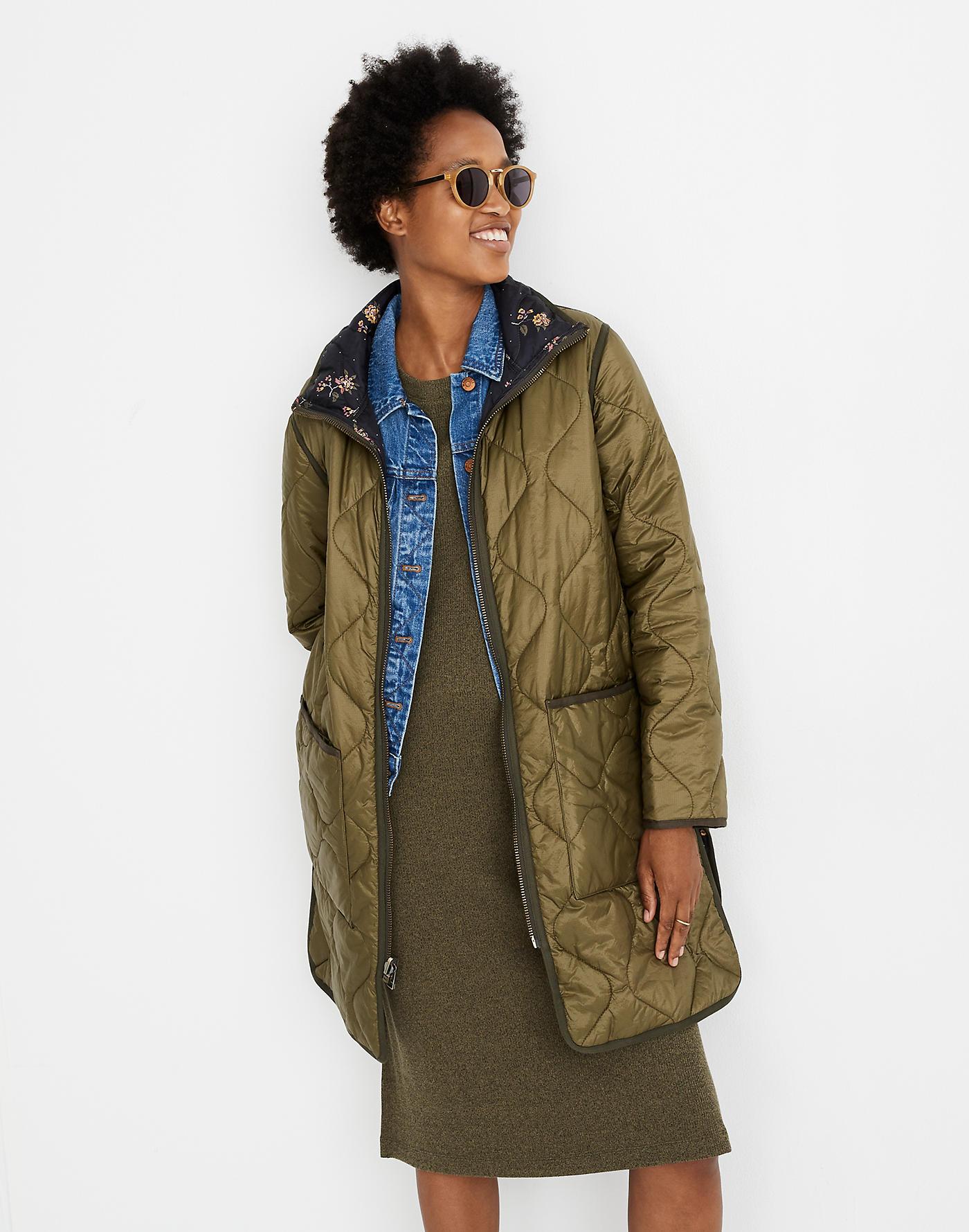 Madewell Synthetic Reversible Quilted Liner Jacket In Forest Floral in