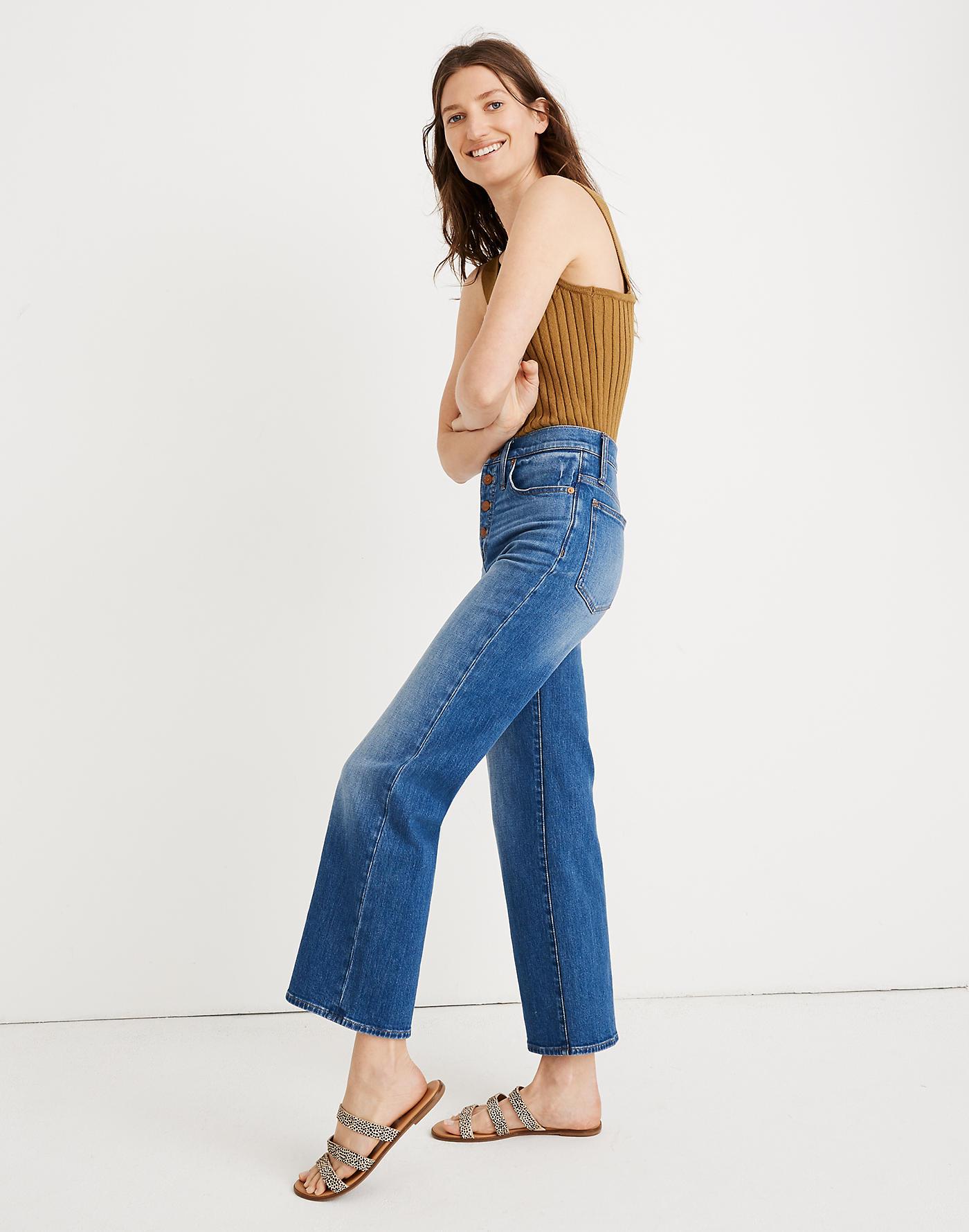 Madewell Denim Petite Slim Wide-leg Jeans In Olympia Wash: Button-front ...