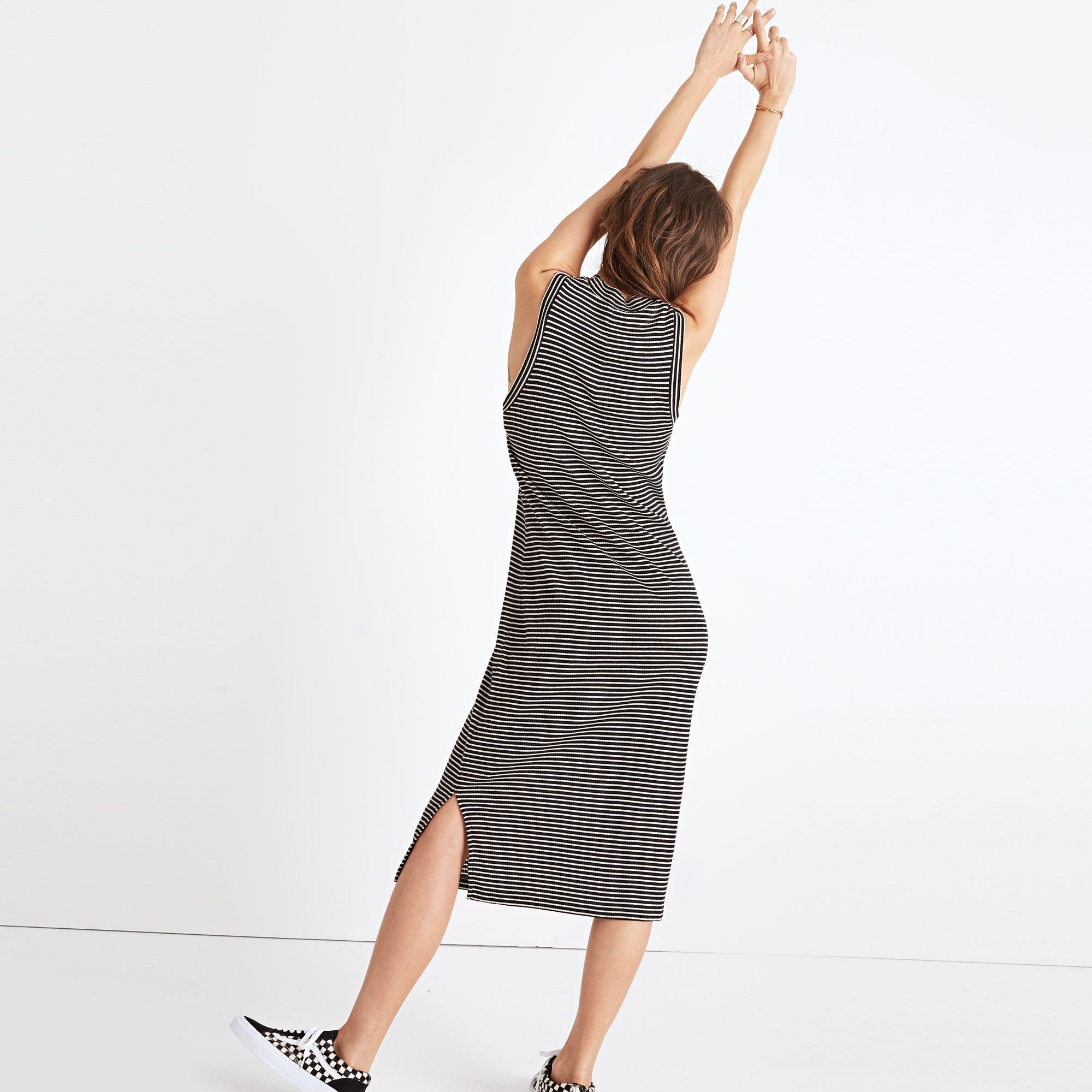 madewell striped satin midi dress