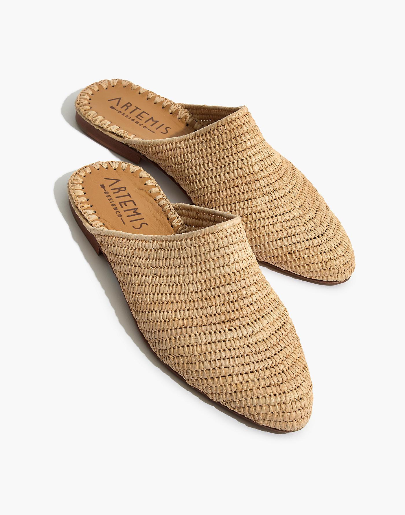 raffia flat mules
