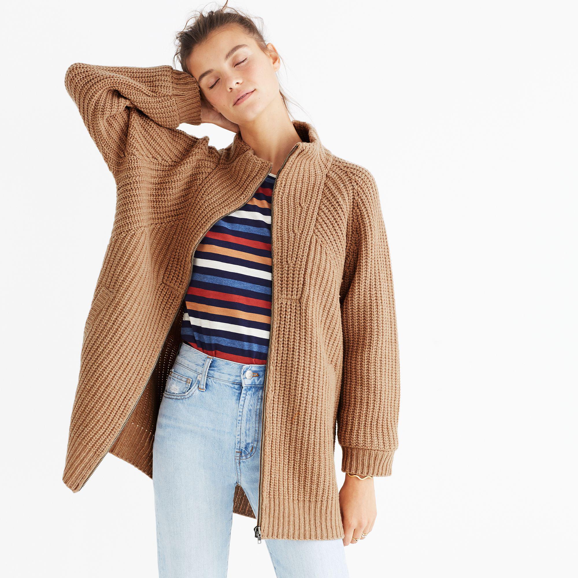 Lyst Madewell Ribbed Zip Cardigan Sweater in Brown
