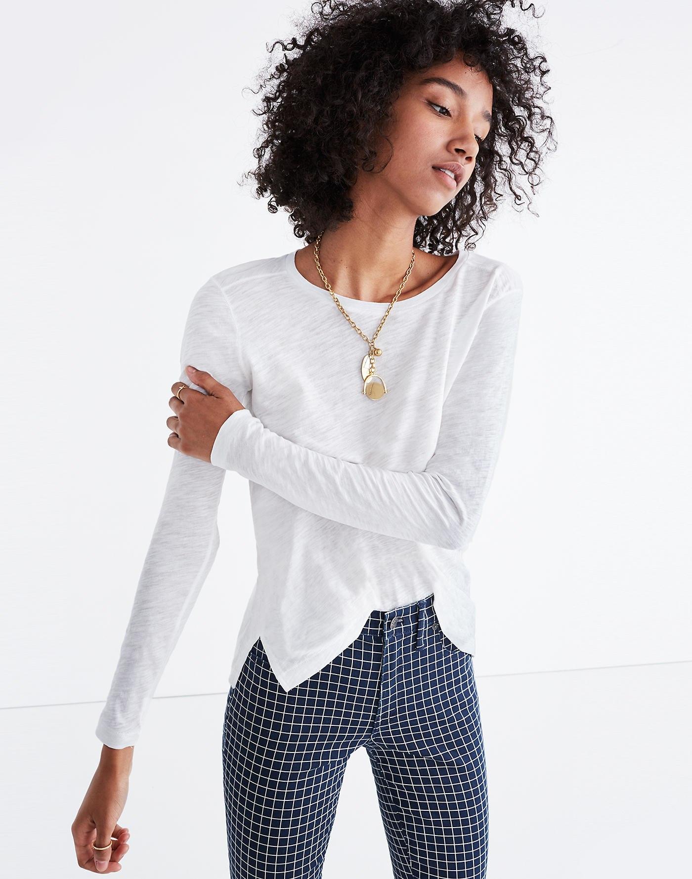 Madewell Whisper Cotton Longsleeve Crewneck Tee in White Lyst