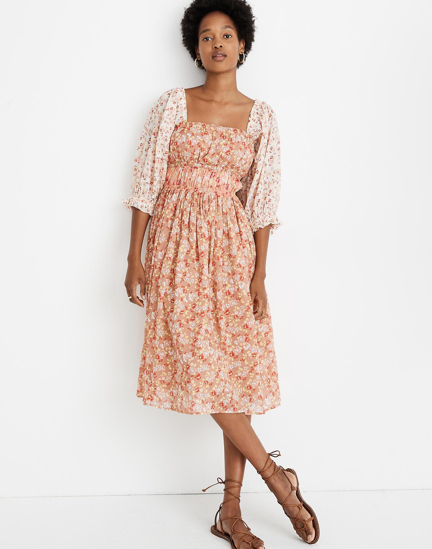 Madewell Cotton Apiece Apartâ¢ Marique Balloon-sleeve Midi Dress - Lyst