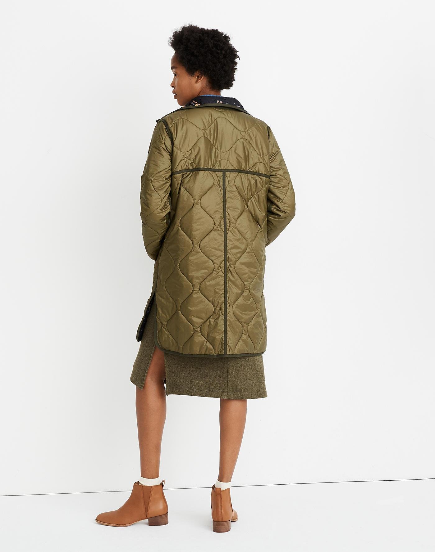 Madewell Synthetic Reversible Quilted Liner Jacket In Forest Floral in