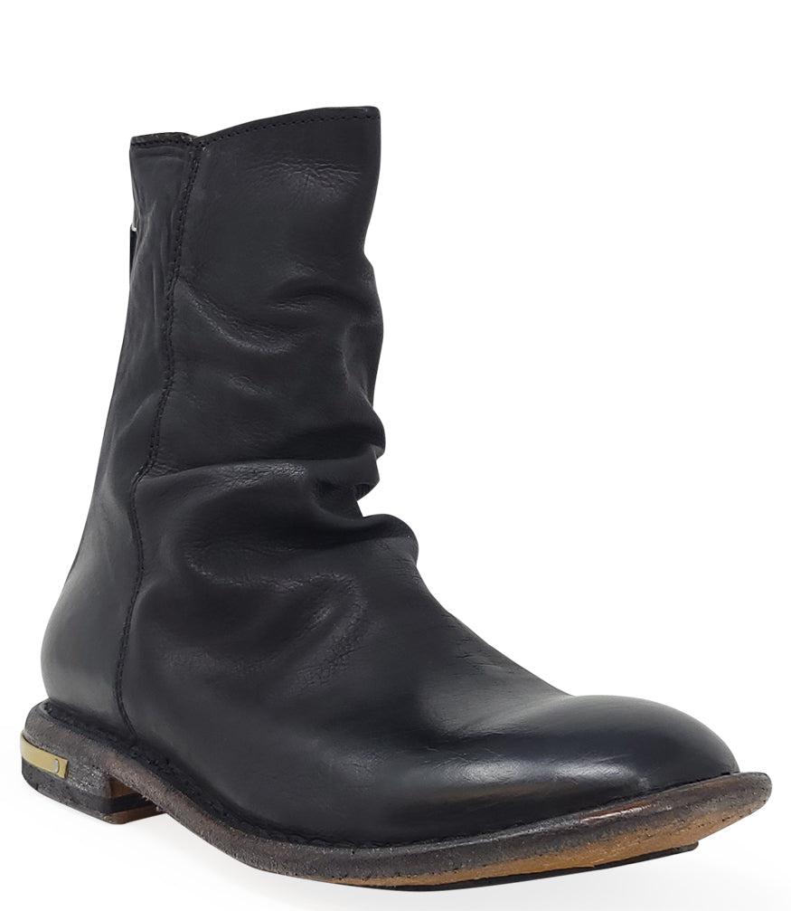 Moma Black Leather Side Zip Ankle Boot | Lyst