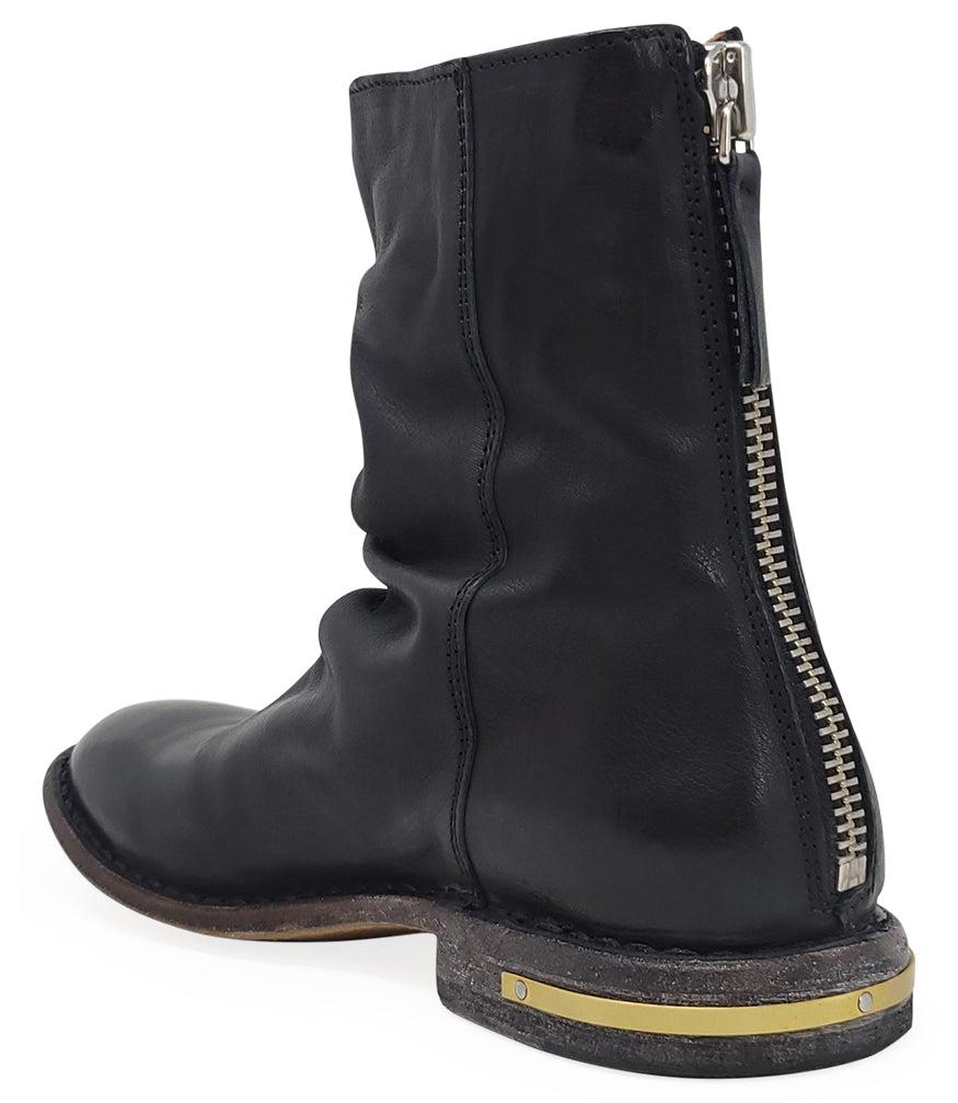 Moma Black Leather Side Zip Ankle Boot | Lyst