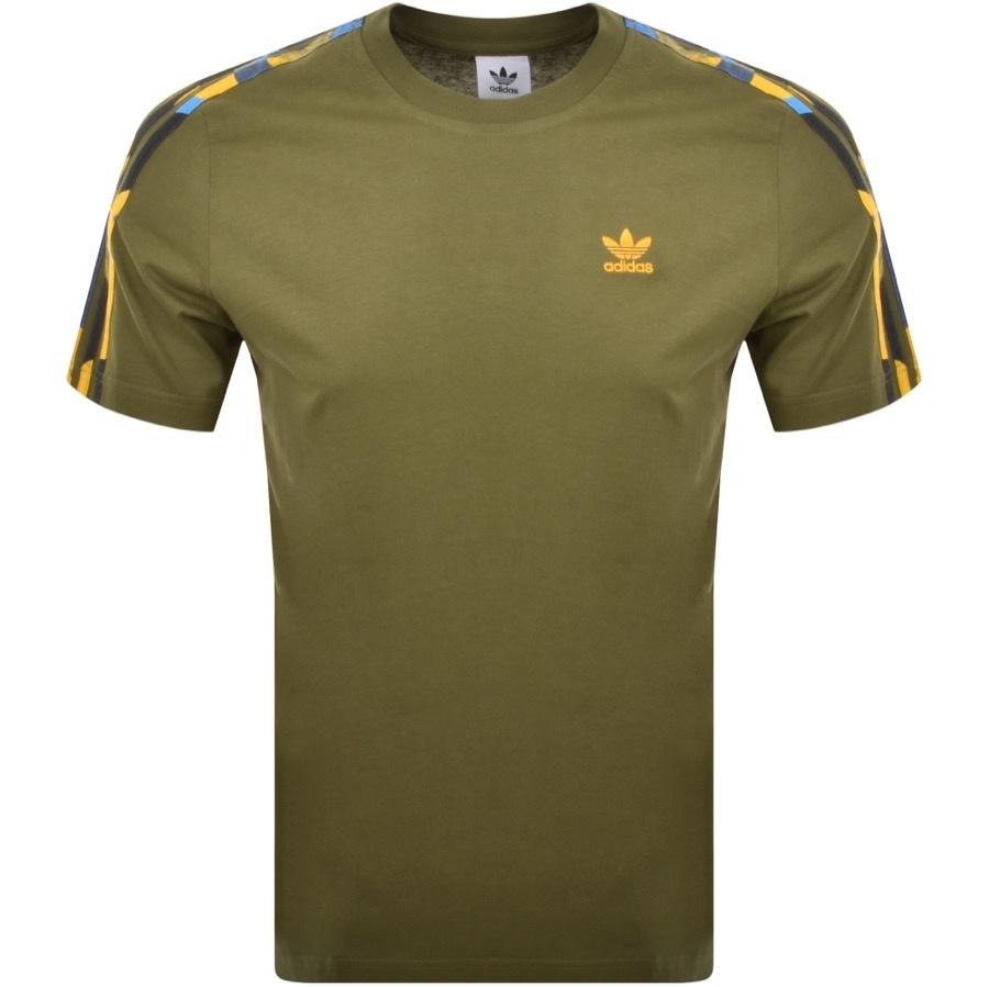 adidas Originals Cotton 3 Stripe T Shirt in Khaki (Green) for Men | Lyst