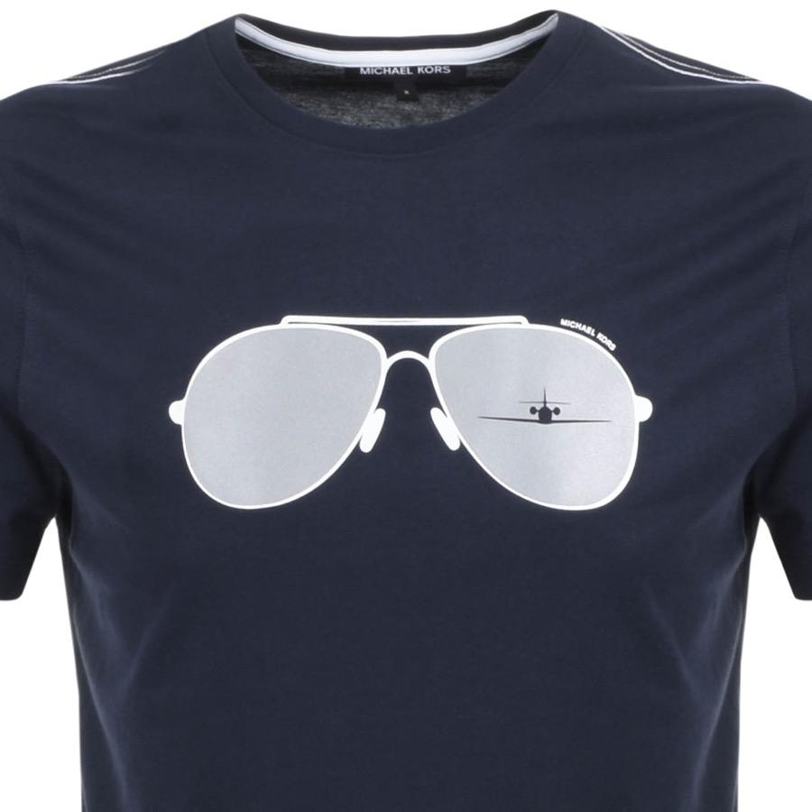 Michael Kors Cotton Aviator Graphic Logo T Shirt Navy in