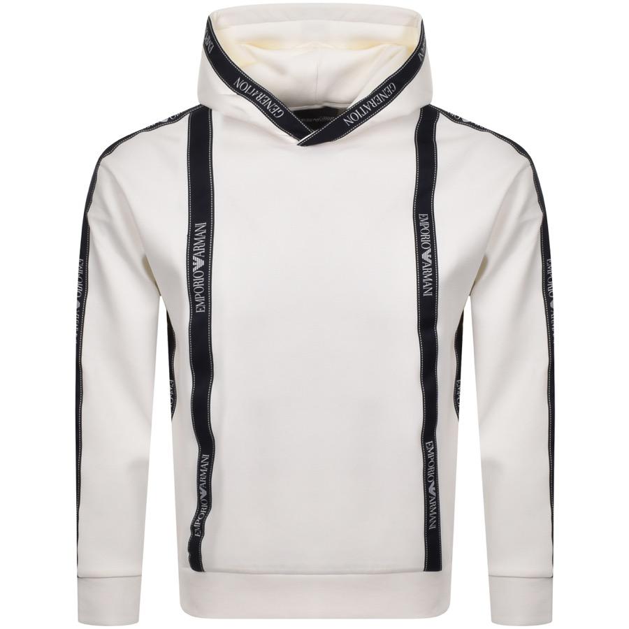 Armani Cotton Emporio Pullover Logo Hoodie in White for Men - Lyst