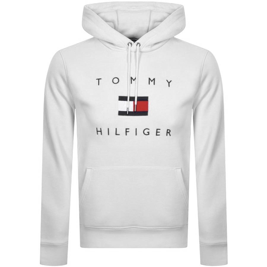 Tommy Hilfiger Fleece Flag Logo Pullover Hoodie in White for Men - Lyst