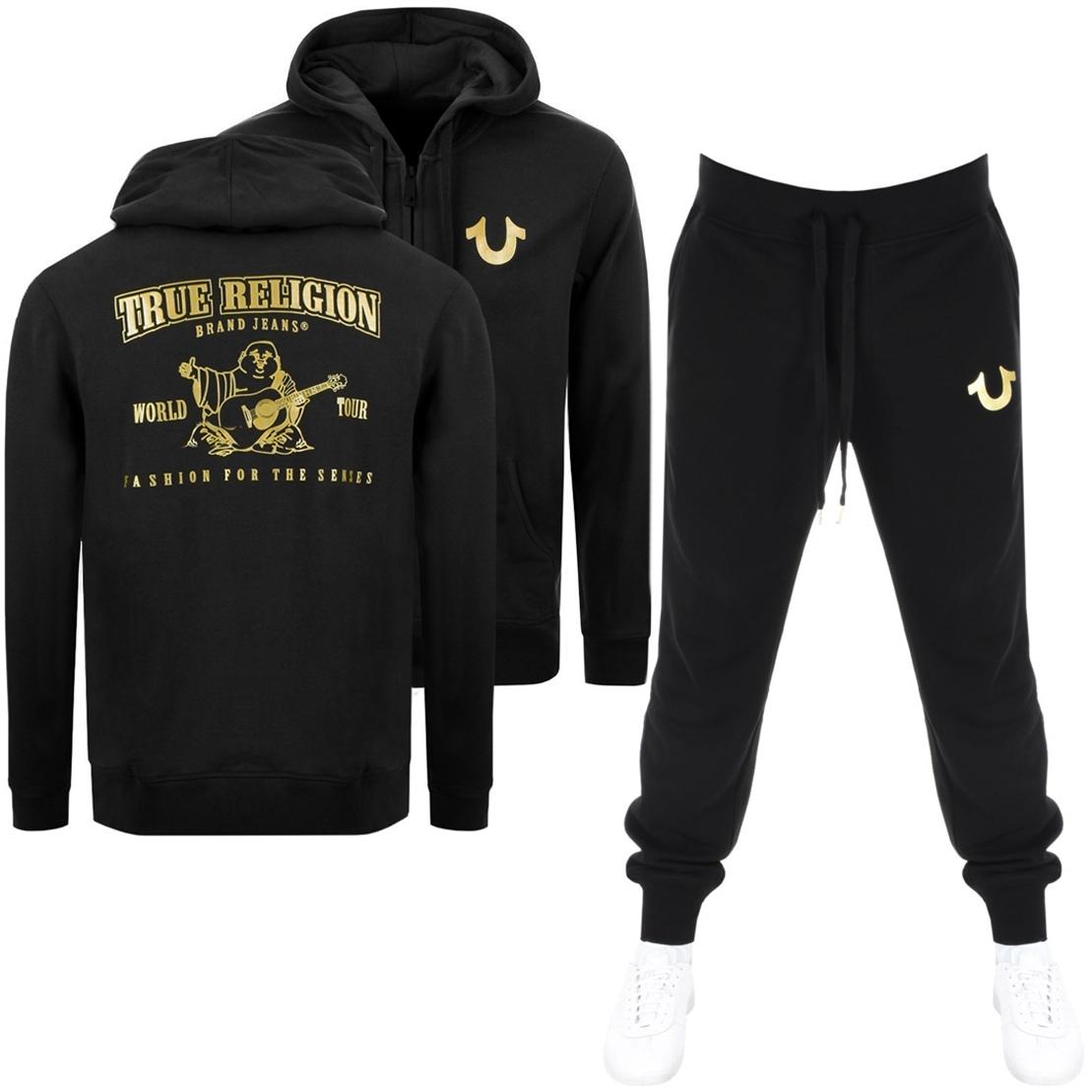 true religion tracksuit black and gold 