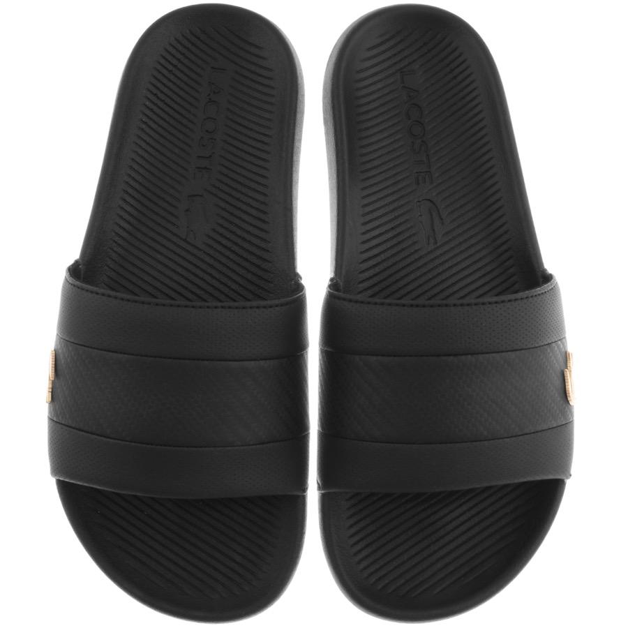 Lacoste Leather Croco Sliders in Black/Black (Black) for Men 