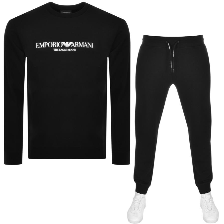 Emporio armani lightweight lounge tracksuit black Clearance