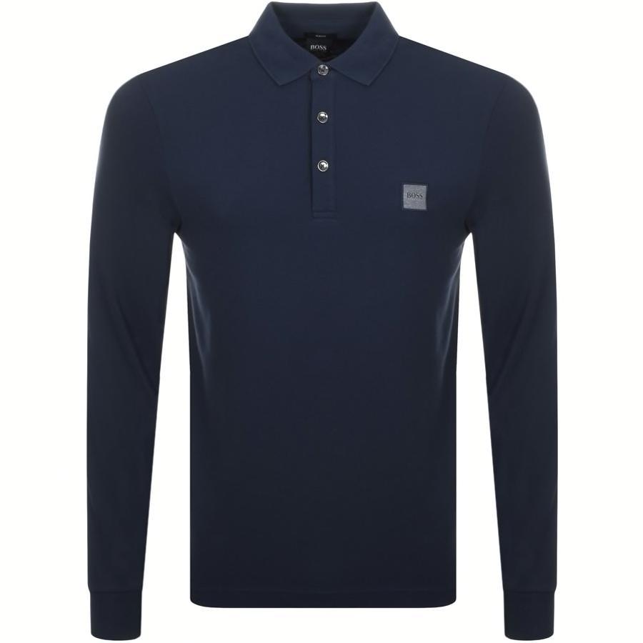 BOSS by Hugo Boss Cotton Boss Passerby Long Sleeve Polo T Shirt in Navy ...