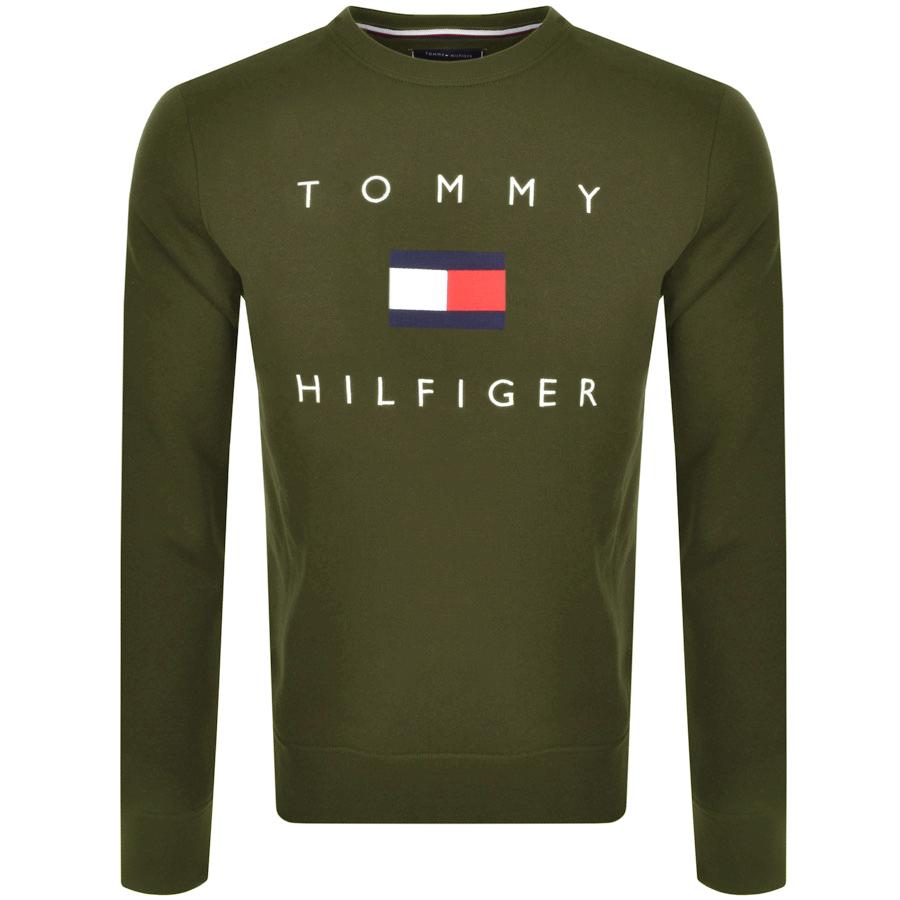 Tommy Hilfiger Cotton Flag Crew Neck Sweatshirt in Khaki (Green) for ...