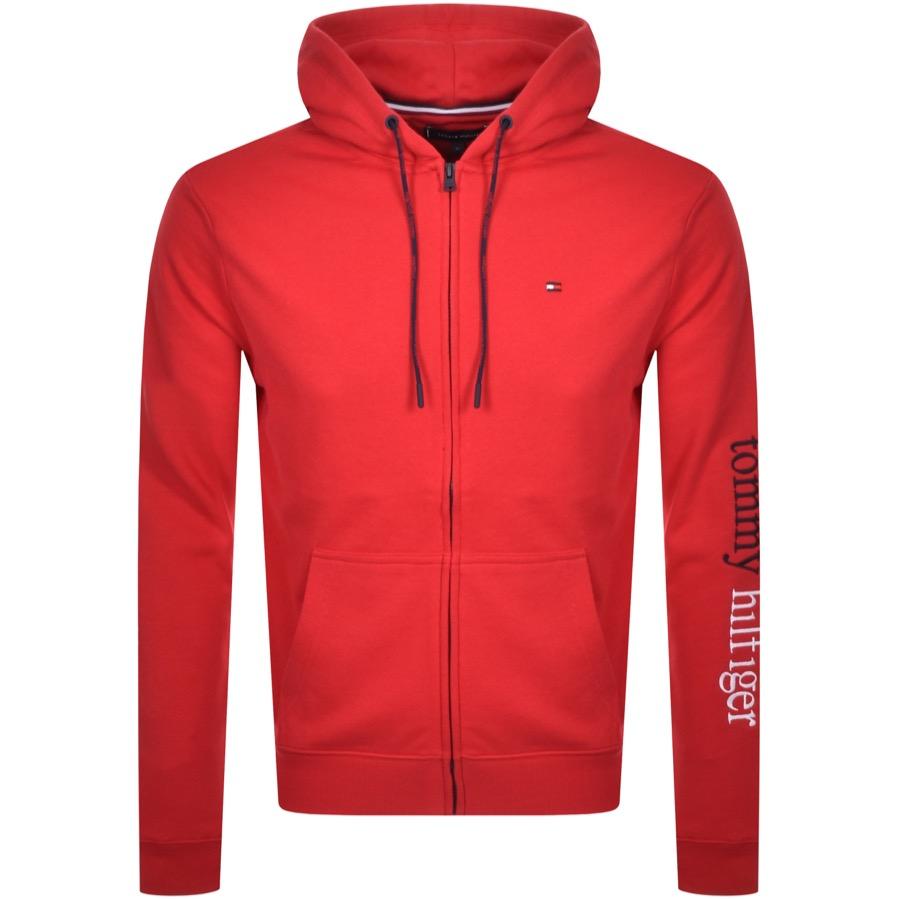Tommy Hilfiger Rubber Full Zip Hoodie in Red for Men - Lyst