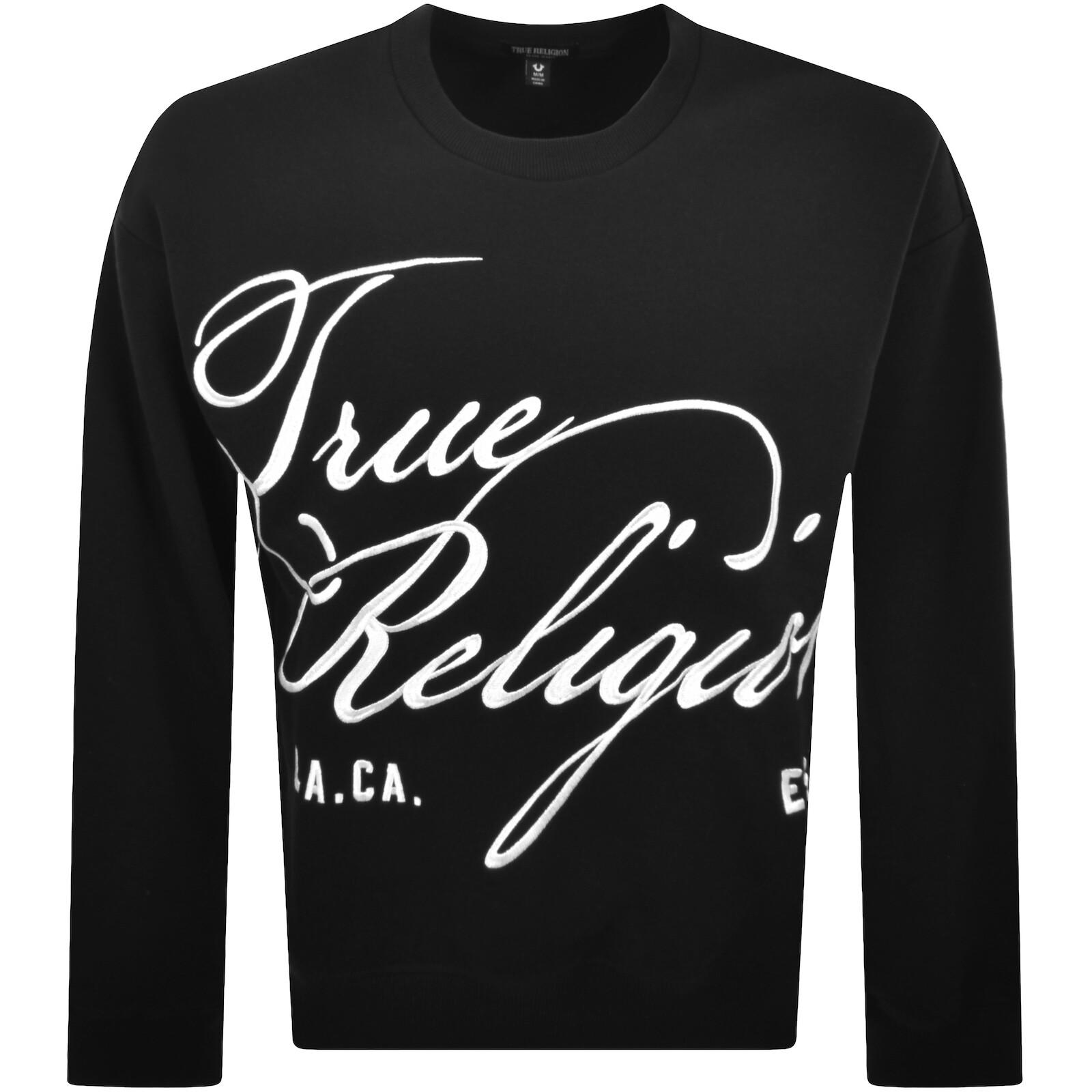 TRUE RELIGION* ロゴ クルーネック スウェット 長袖 True Religion Men's Raw Exaggerated Icon Zip Up Hoodie, Jet