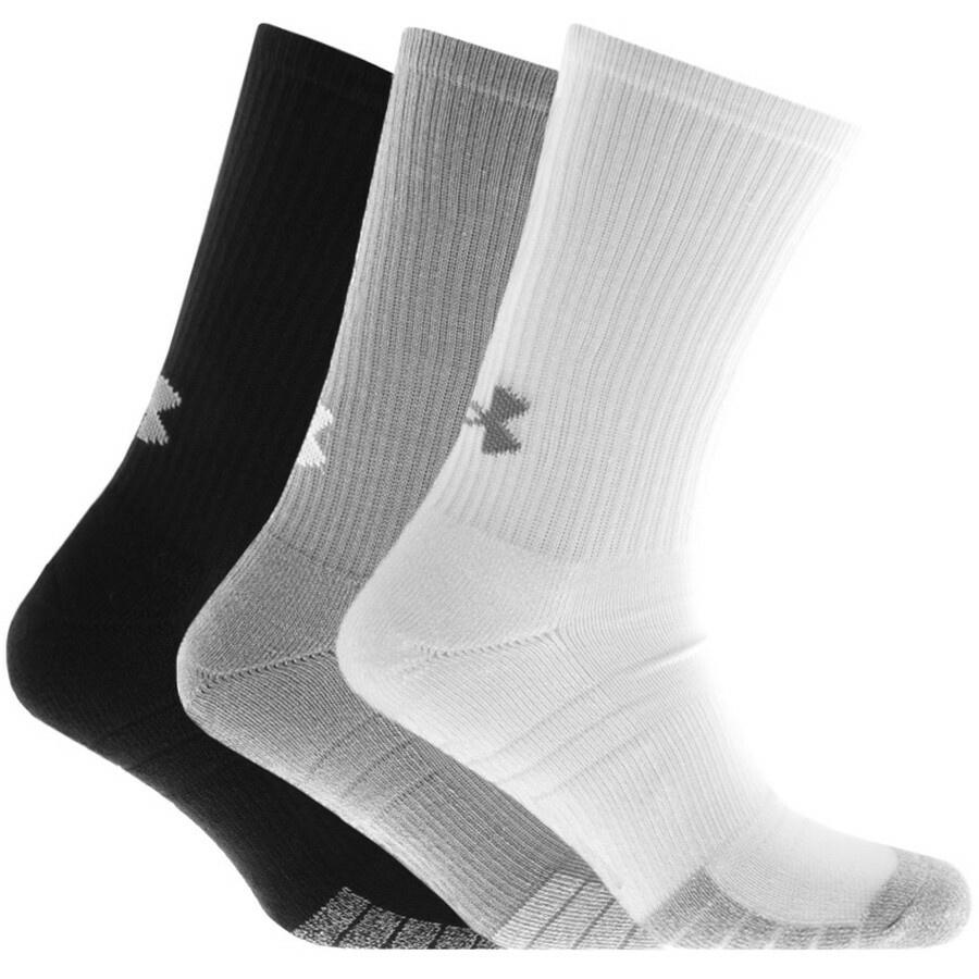Under Armour Three Pack Heatgrear Crew Socks White in Gray for Men