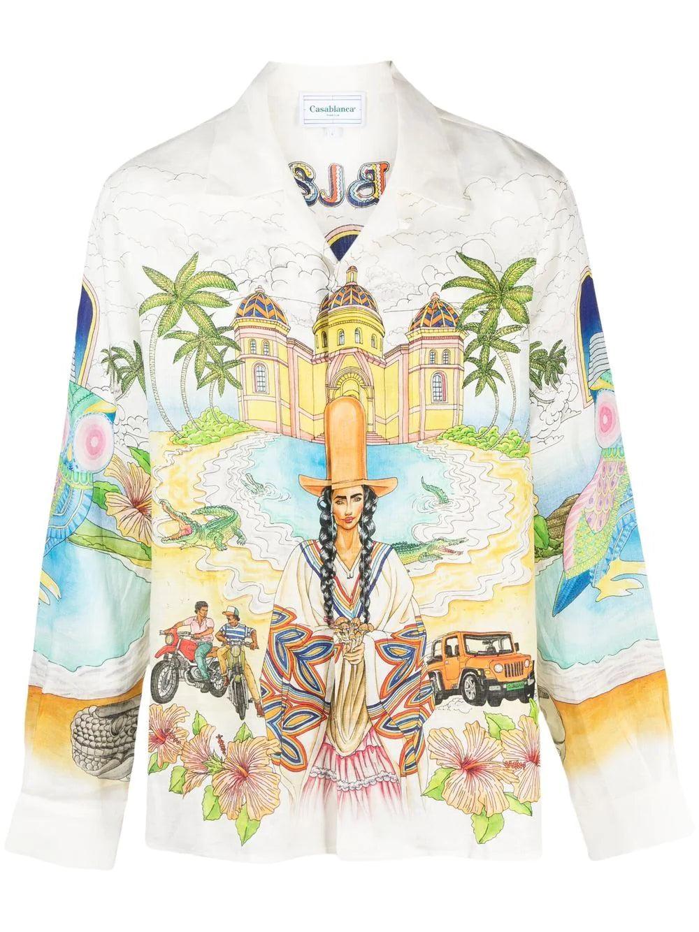 CASABLANCA Cuban Collar Long Sleeve Shirt Spirit Lake in White for Men Lyst