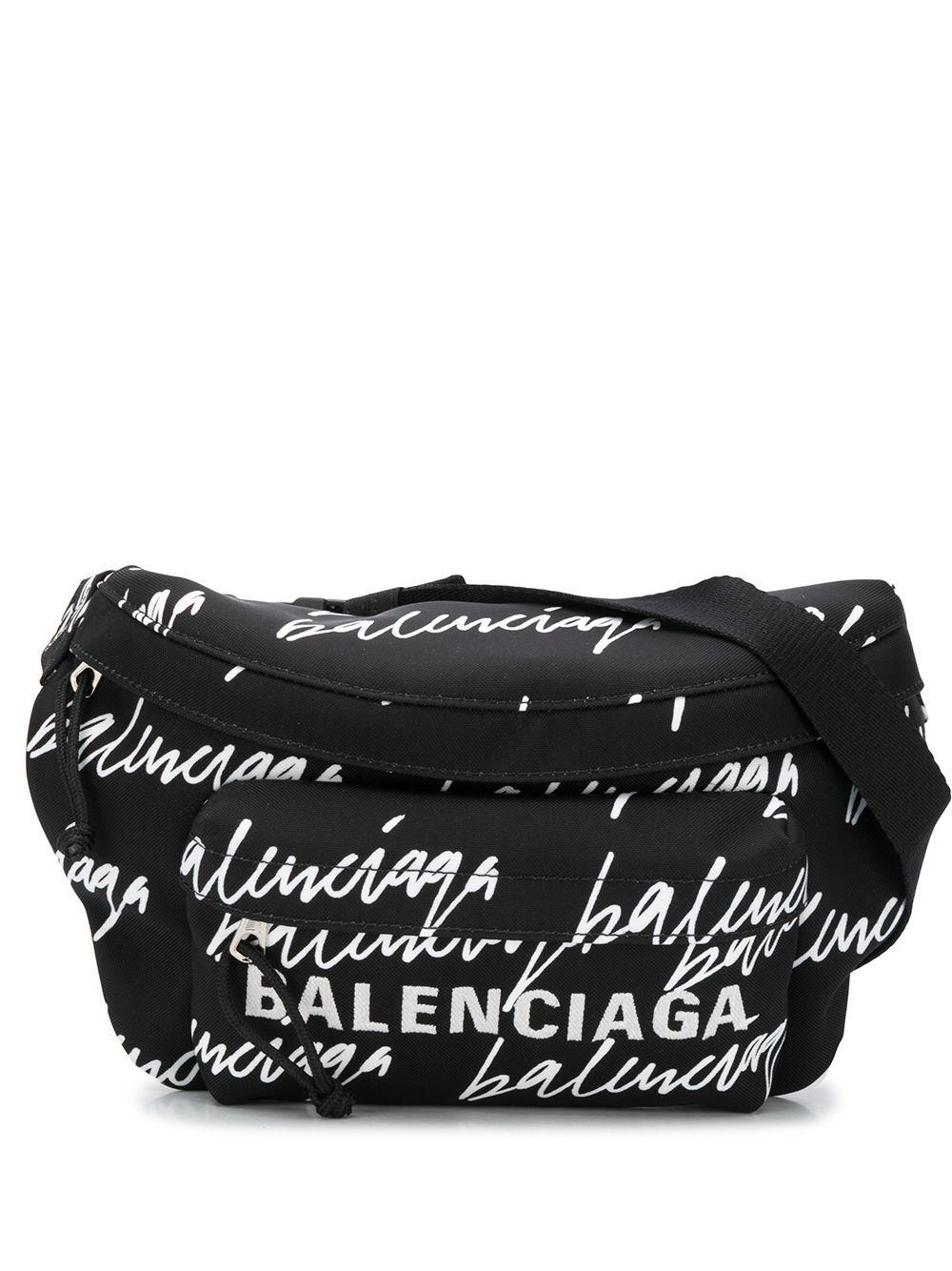 Balenciaga Synthetic Scribble Logo Wheel Belt Bag Black for Men 