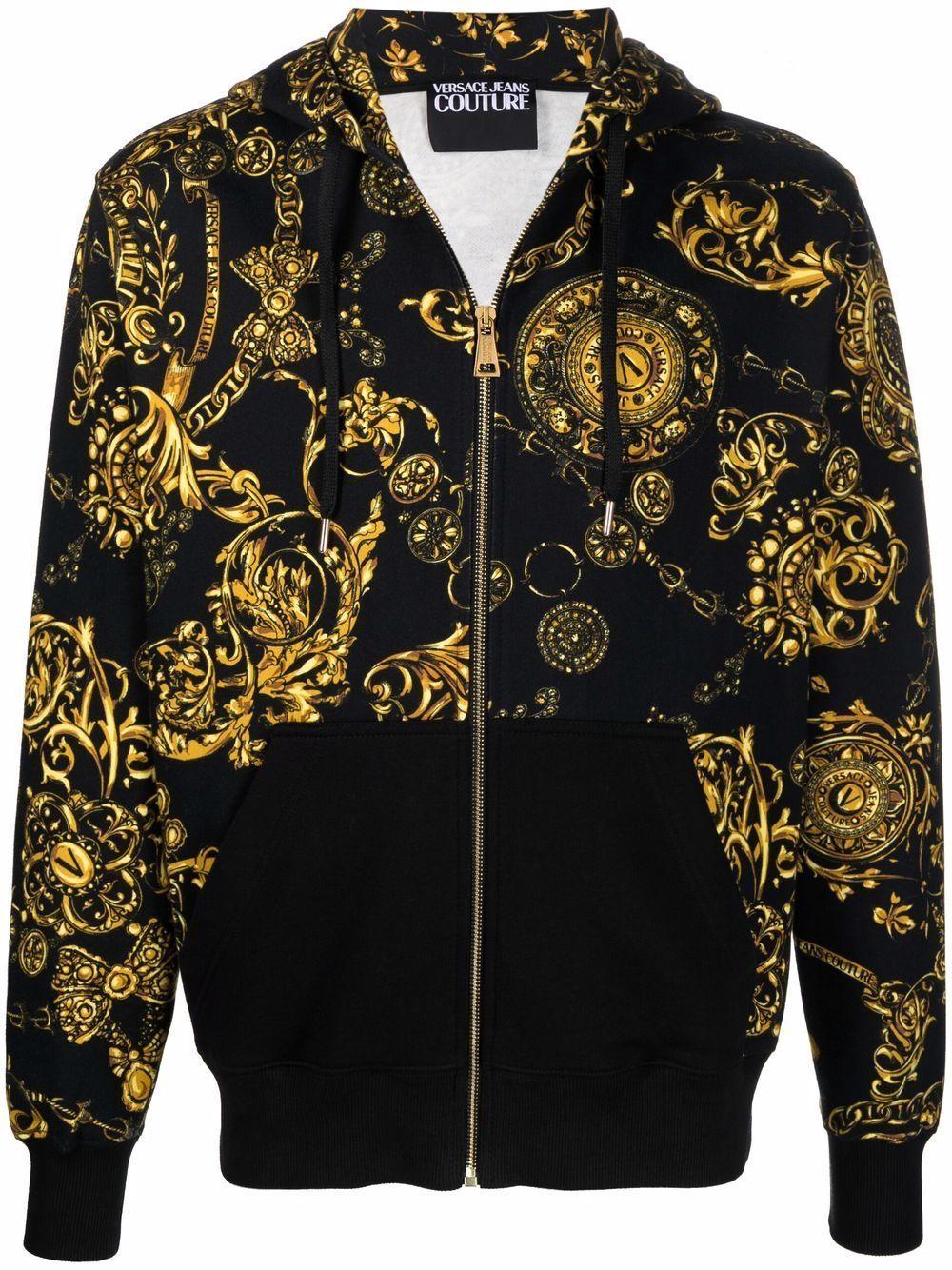 Versace Gold Baroque Print Zipped Hoodie Black for Men | Lyst