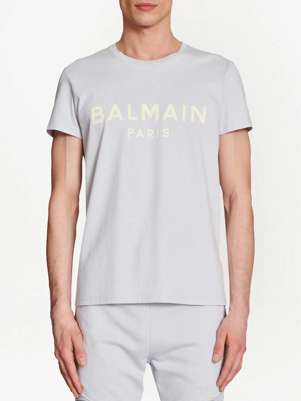 Balmain Logo Print T-shirt Light Blue in White for Men | Lyst