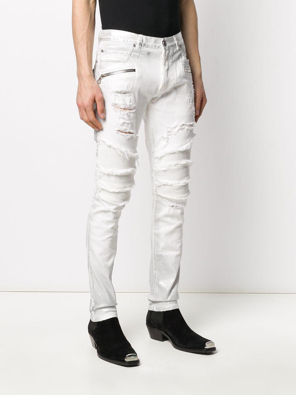 Balmain Denim Ripped Biker White for - Lyst