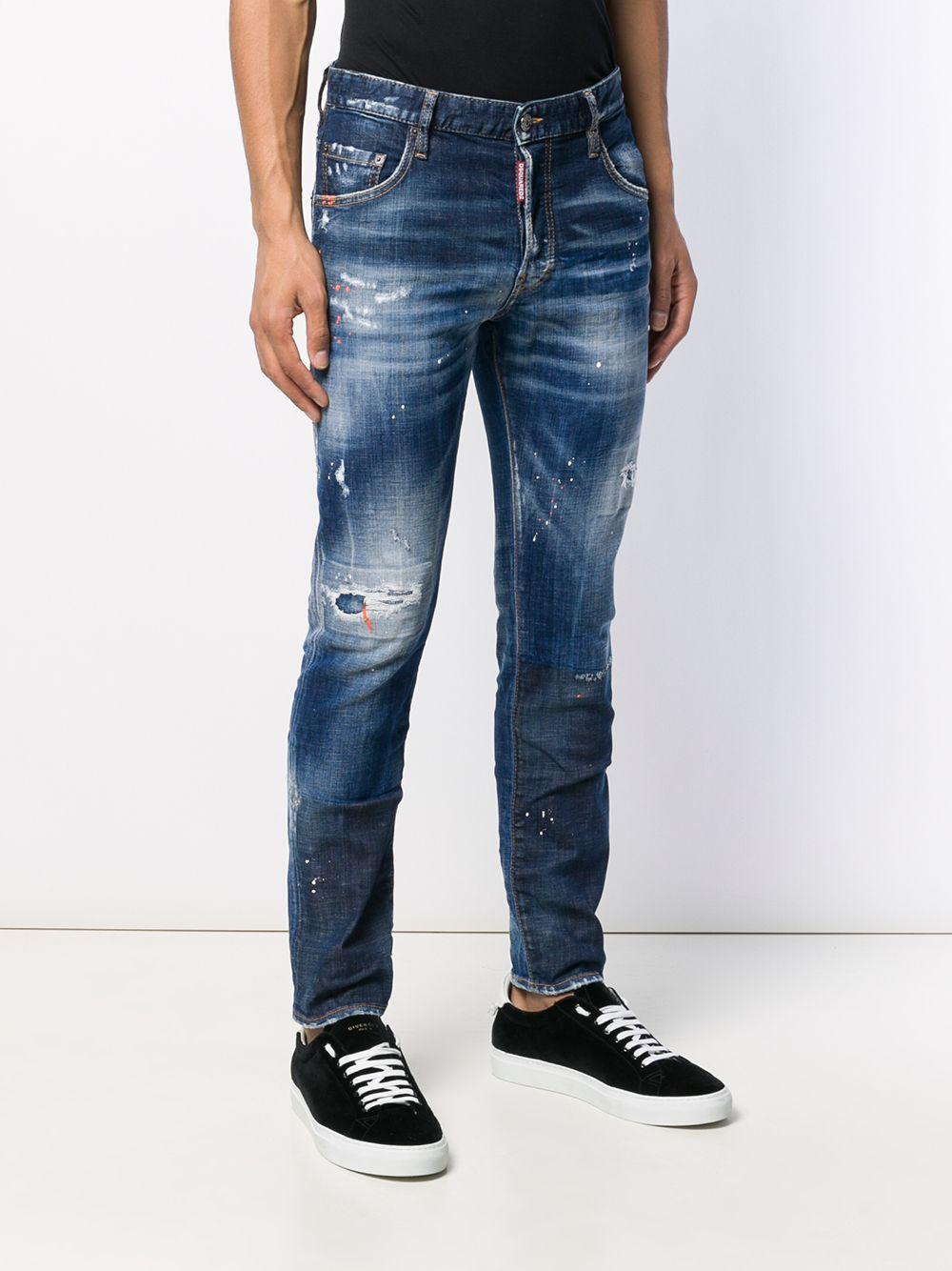 DSquared² Orange Logo Patch Jeans With Paint Splatter in Blue for Men | Lyst