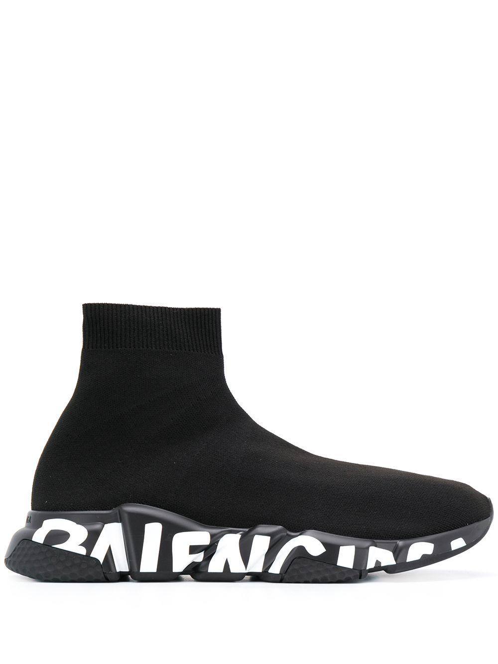 Balenciaga Synthetic Speed Graffiti Knit High Top Sneakers in Black/White  (Black) for Men - Save 40% - Lyst