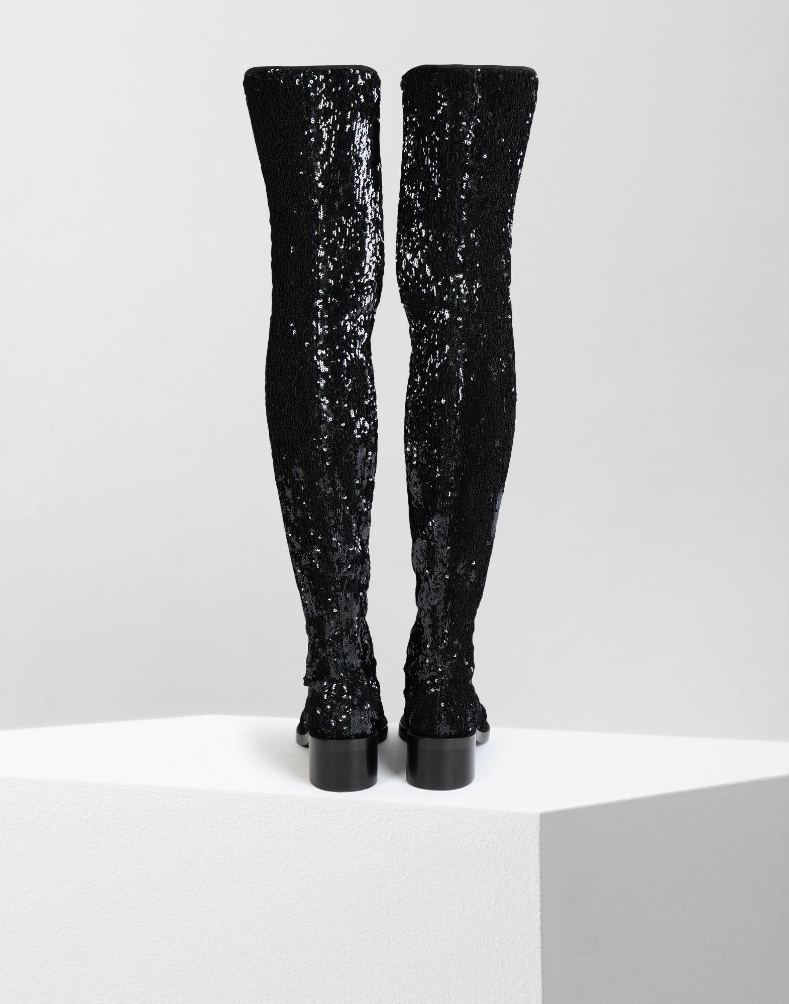 black sequin knee high boots