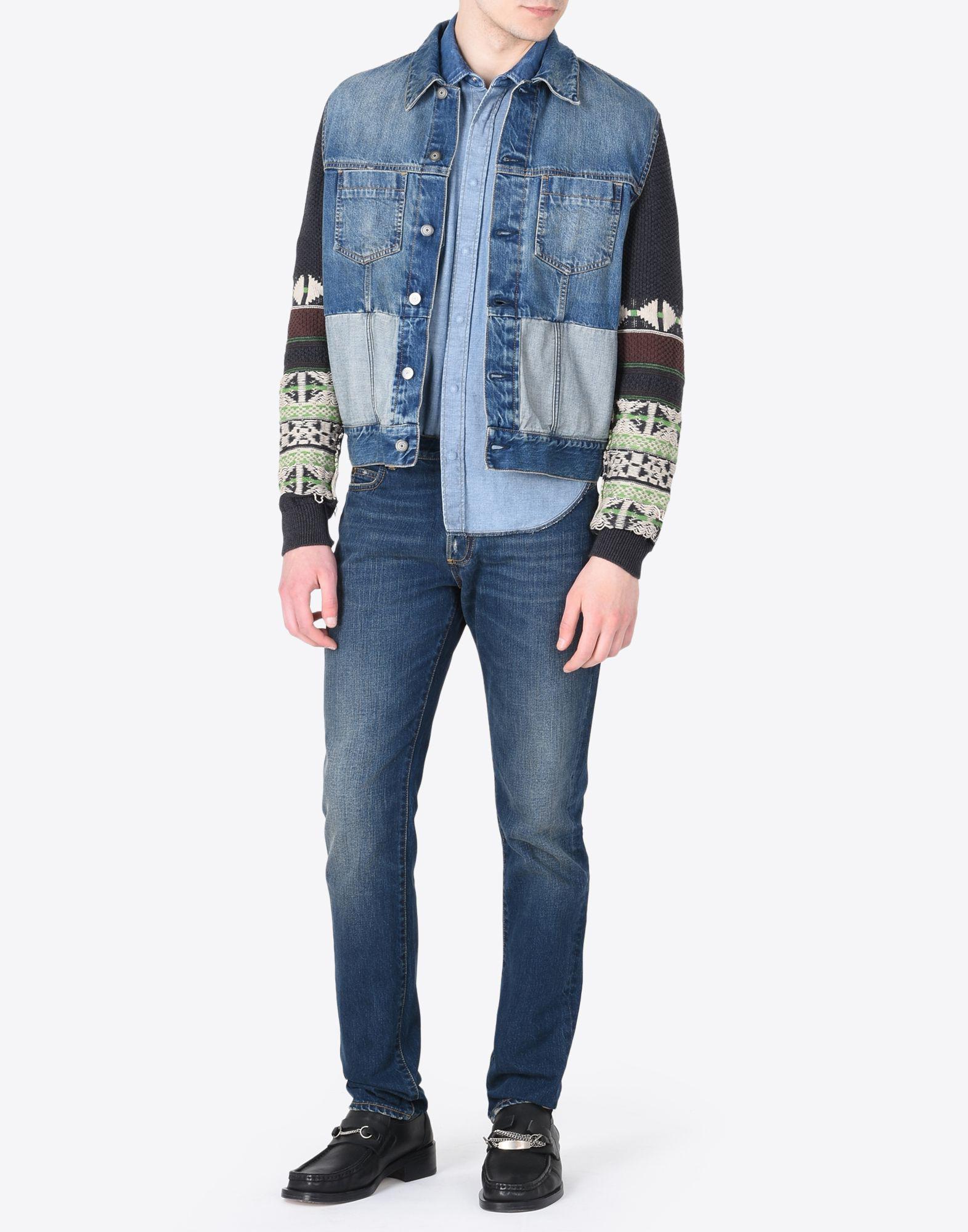 Maison Margiela Denim Jacket With Wool And Cotton Knit Detail in Blue