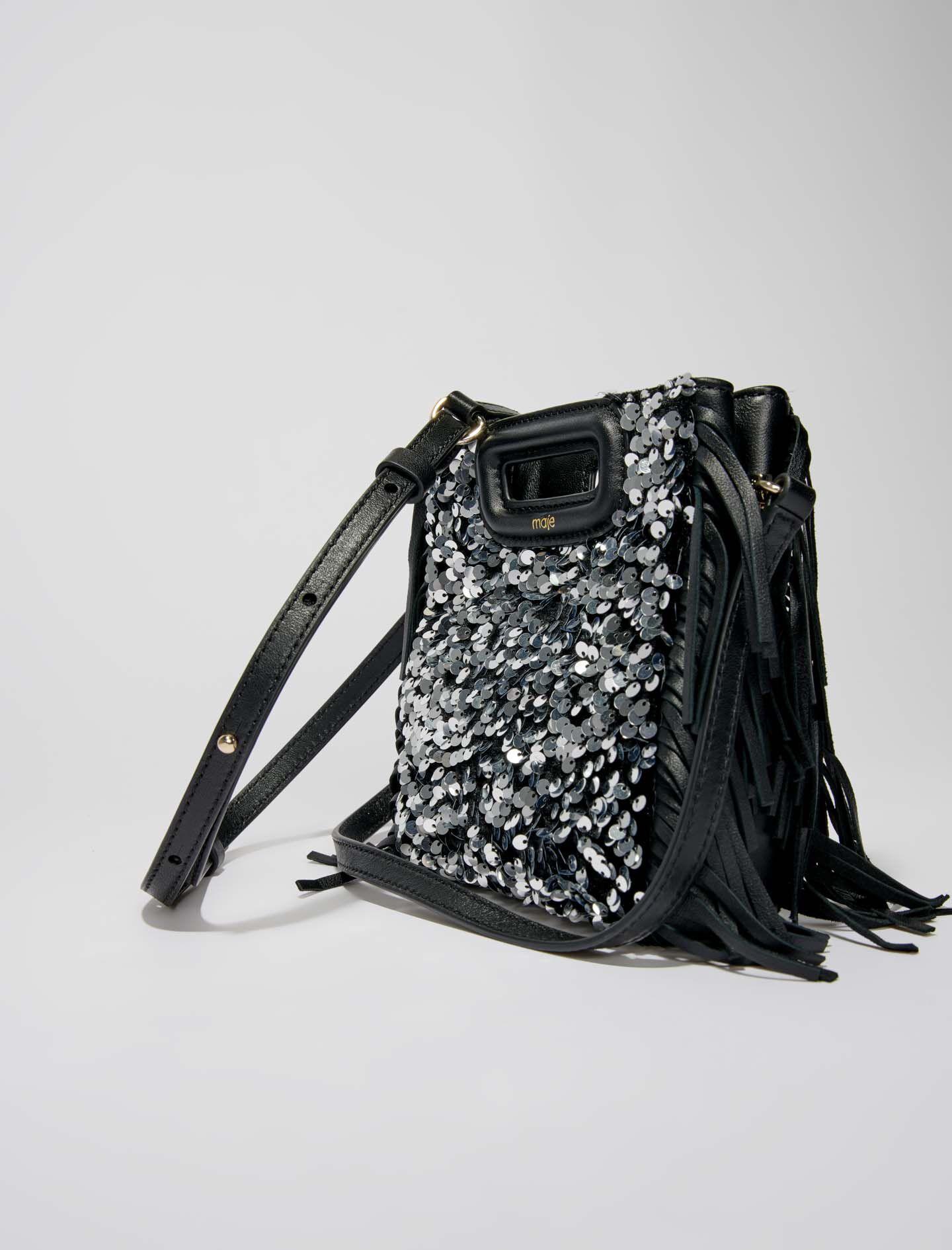 Maje Sequin Mini M Bag in Black | Lyst