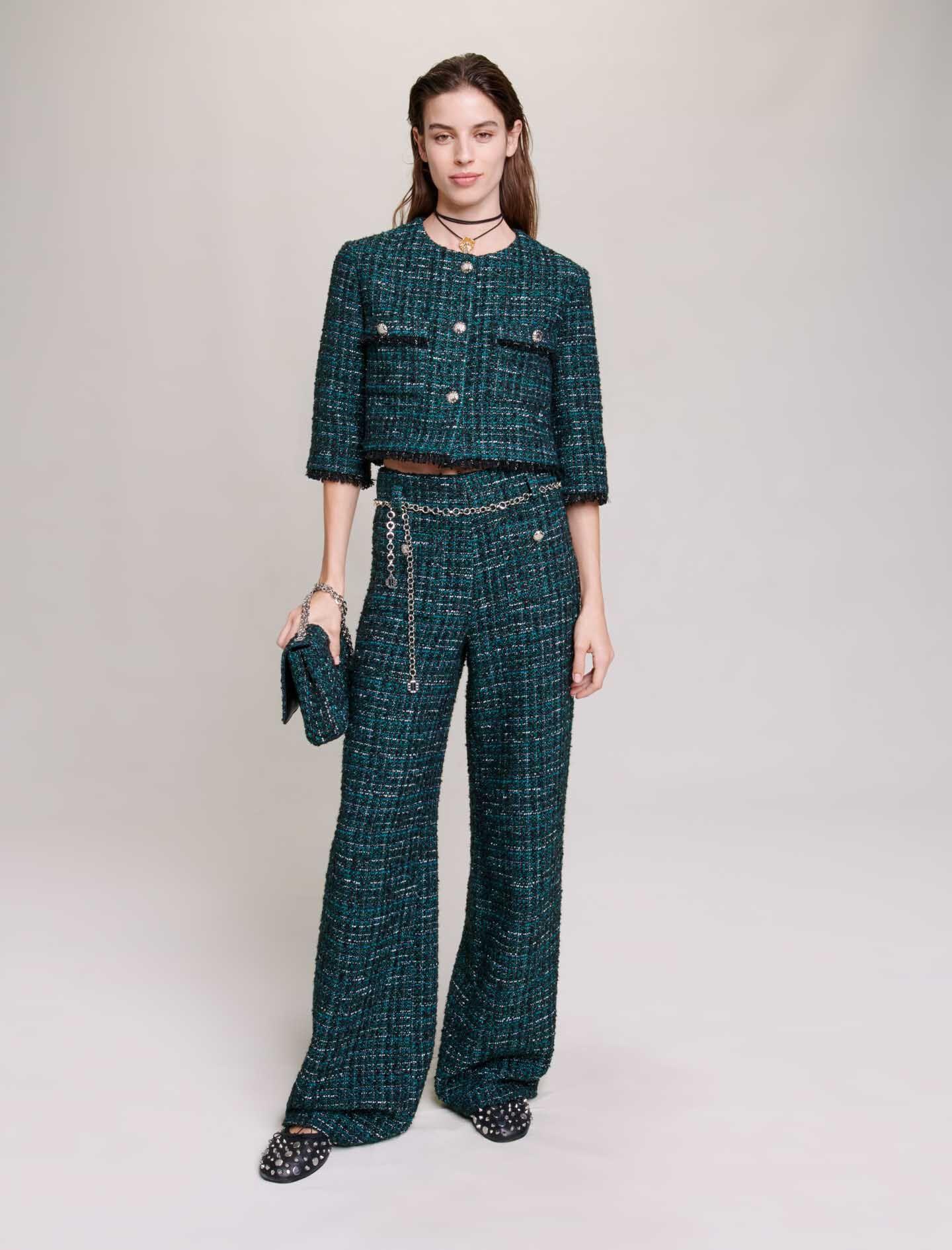 Buy Maje Yellow tweed belted trousers 2023 Online