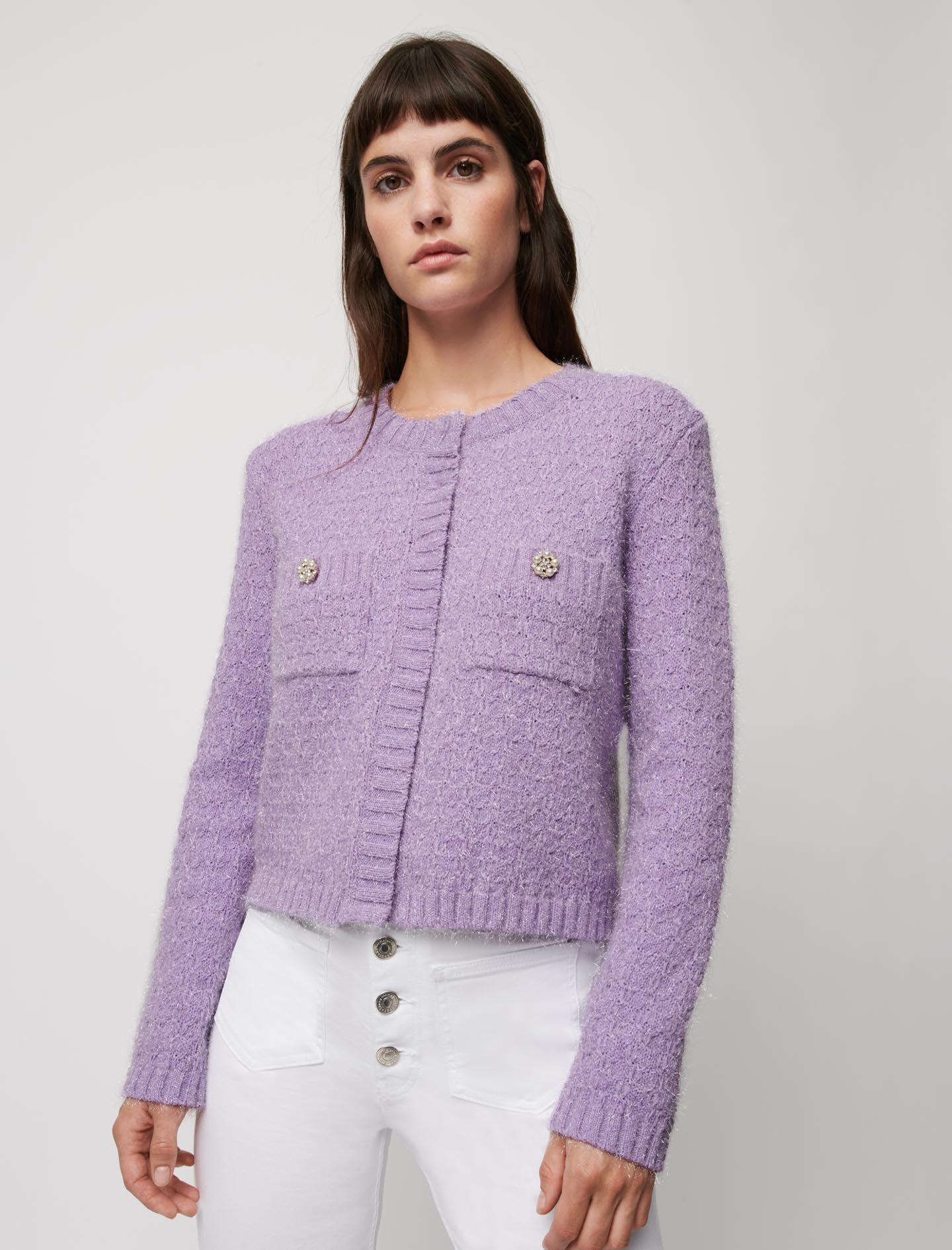 Maje Cardigan With Jewel Buttons in Purple | Lyst
