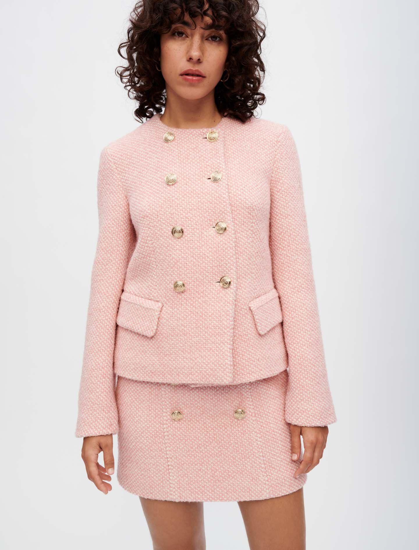 Maje Pink And Ecru Marl Tweed Jacket | Lyst