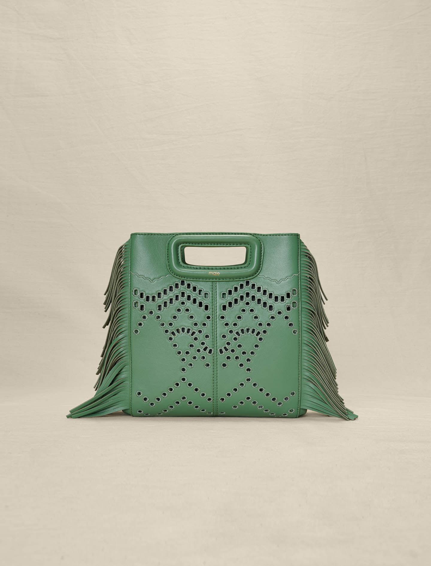 Maje M Perforated Leather Shoulder Bag in Green