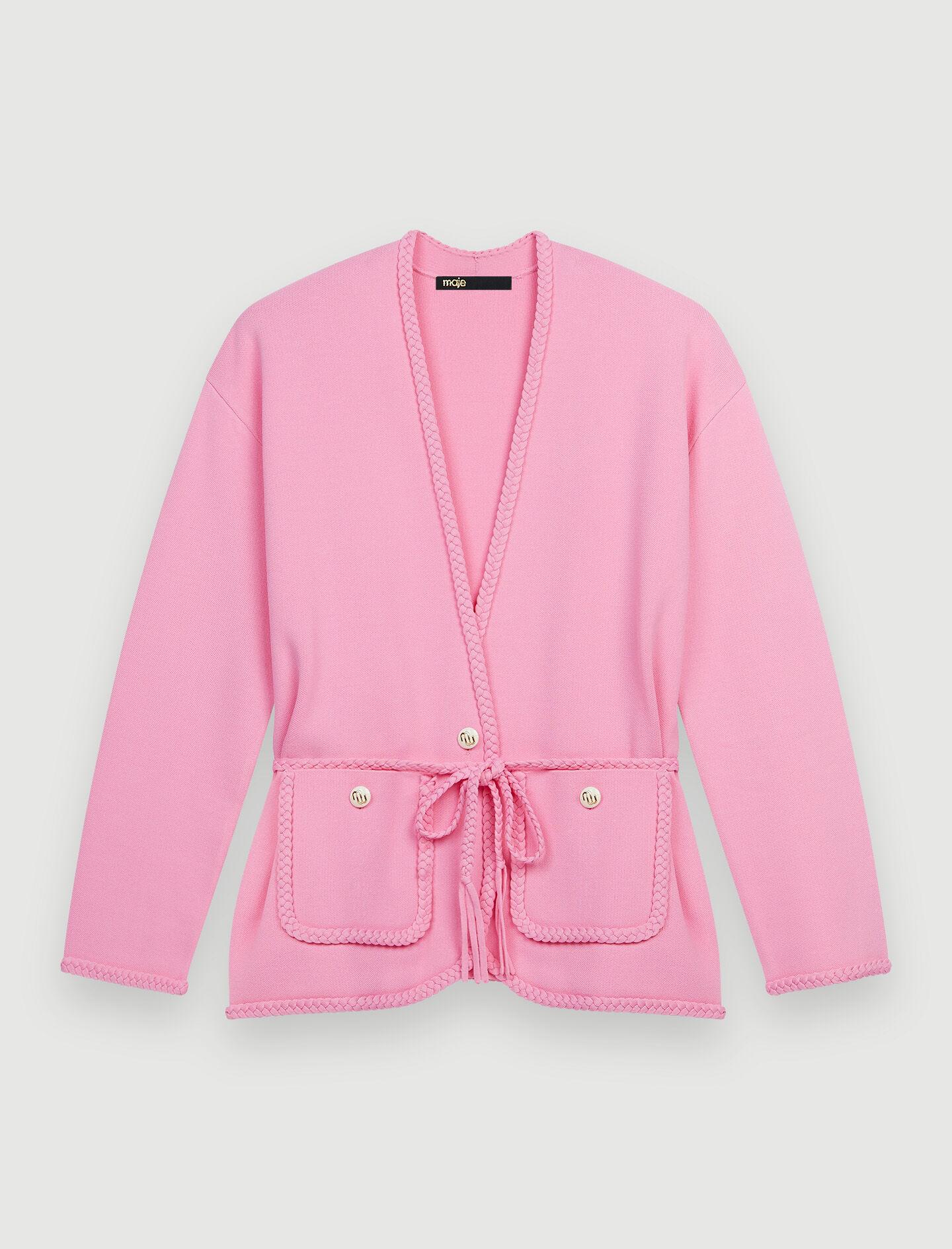 Maje Belted Knit Cardigan in Pink | Lyst