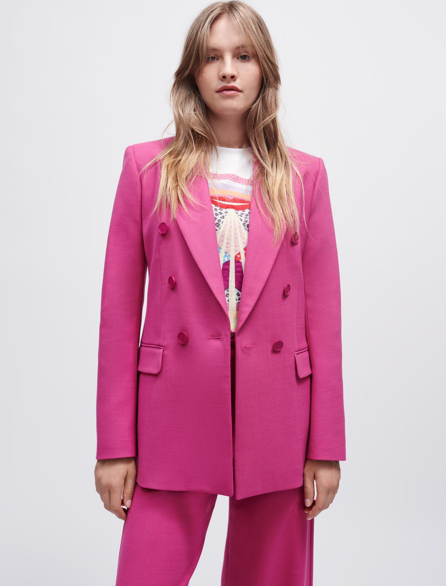 Maje Stretch Double-breasted Suit Jacket in Pink | Lyst