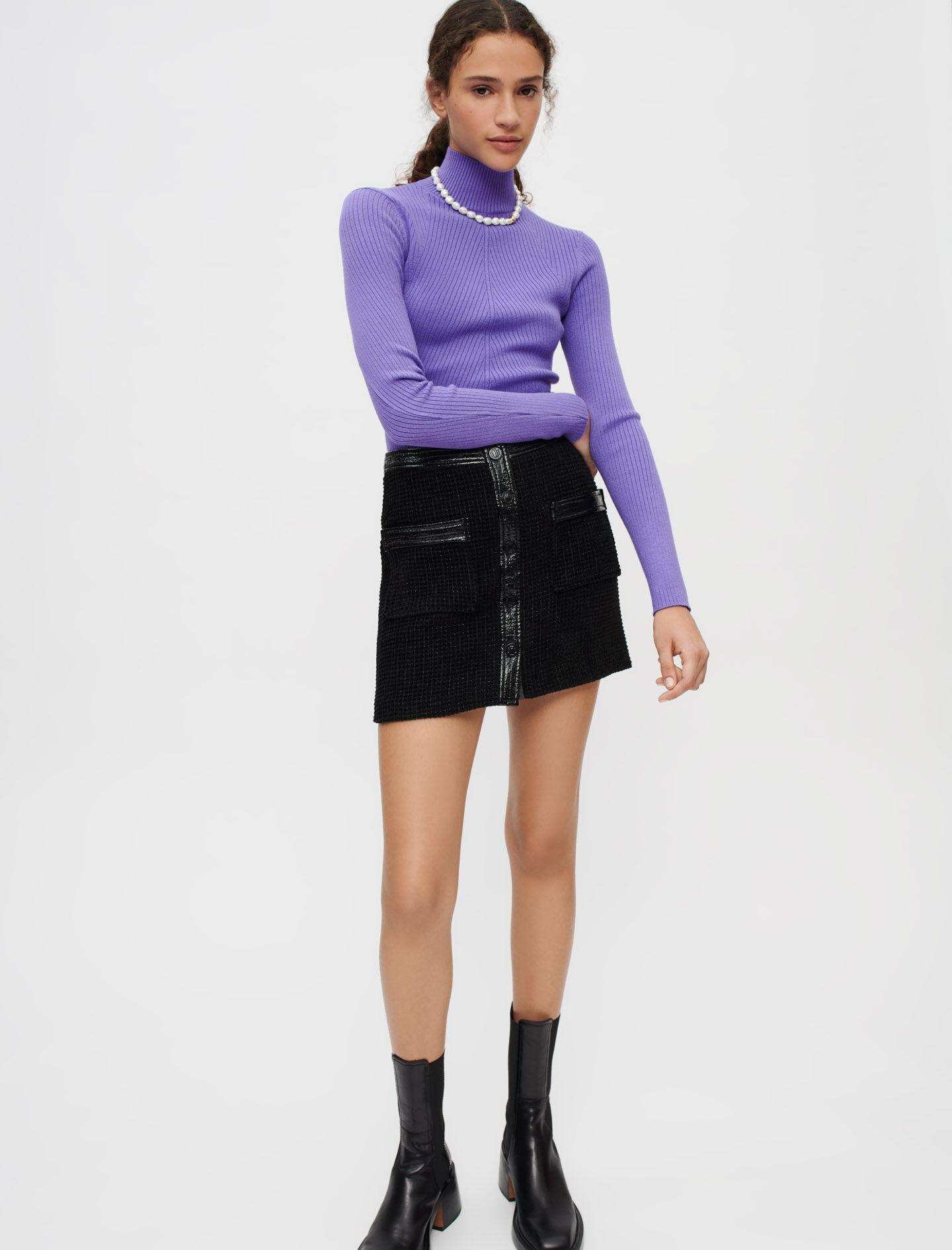 Maje Velvet And Vinyl Tweed Skirt in Blue | Lyst