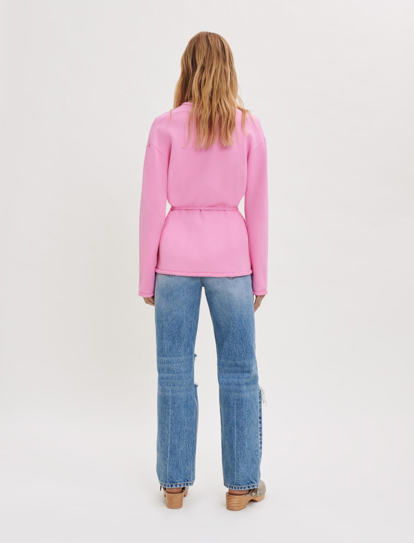 Maje Belted Knit Cardigan in Pink | Lyst