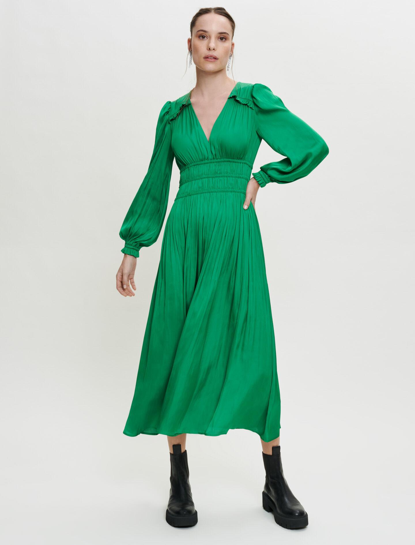 Maje Flowing Satin Dress in Green | Lyst