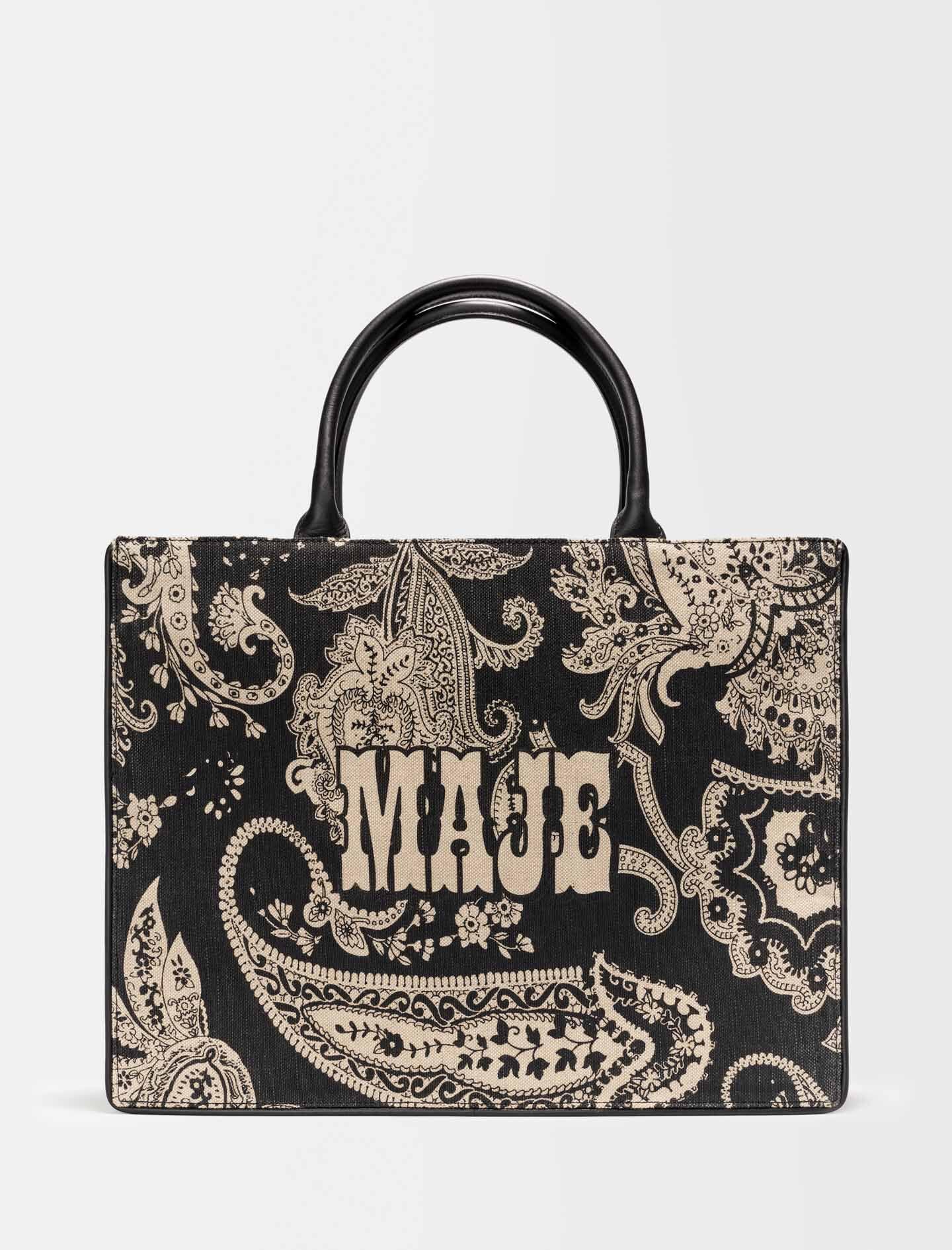 Maje Jute Tote Bag With Paisley Pattern in Black | Lyst